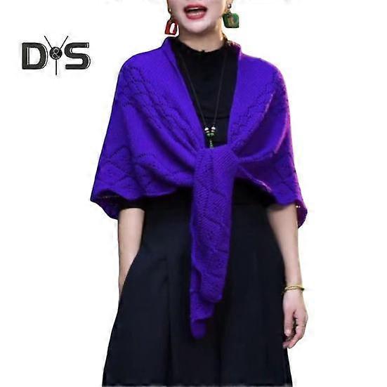 Women Knitting Shawl Solid Color Fringe Design Lightweight Versatile Hollow Shawl Open Knitted Pattern Shawl Wrap