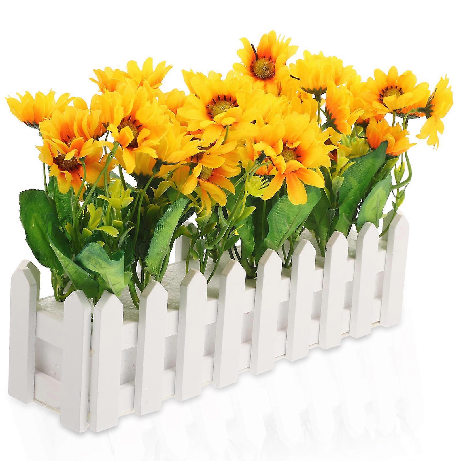 Sunflower with Fence Pot Artificial Potted Flower for Home, Office, Classroom Decoration Low Maintenance Fake Plant for Garden Display