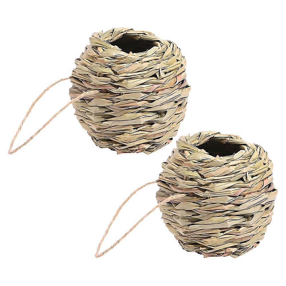 Handwoven Parrot Nesting House Natural Straw Bird Hut for Birds Use 2 Pcs