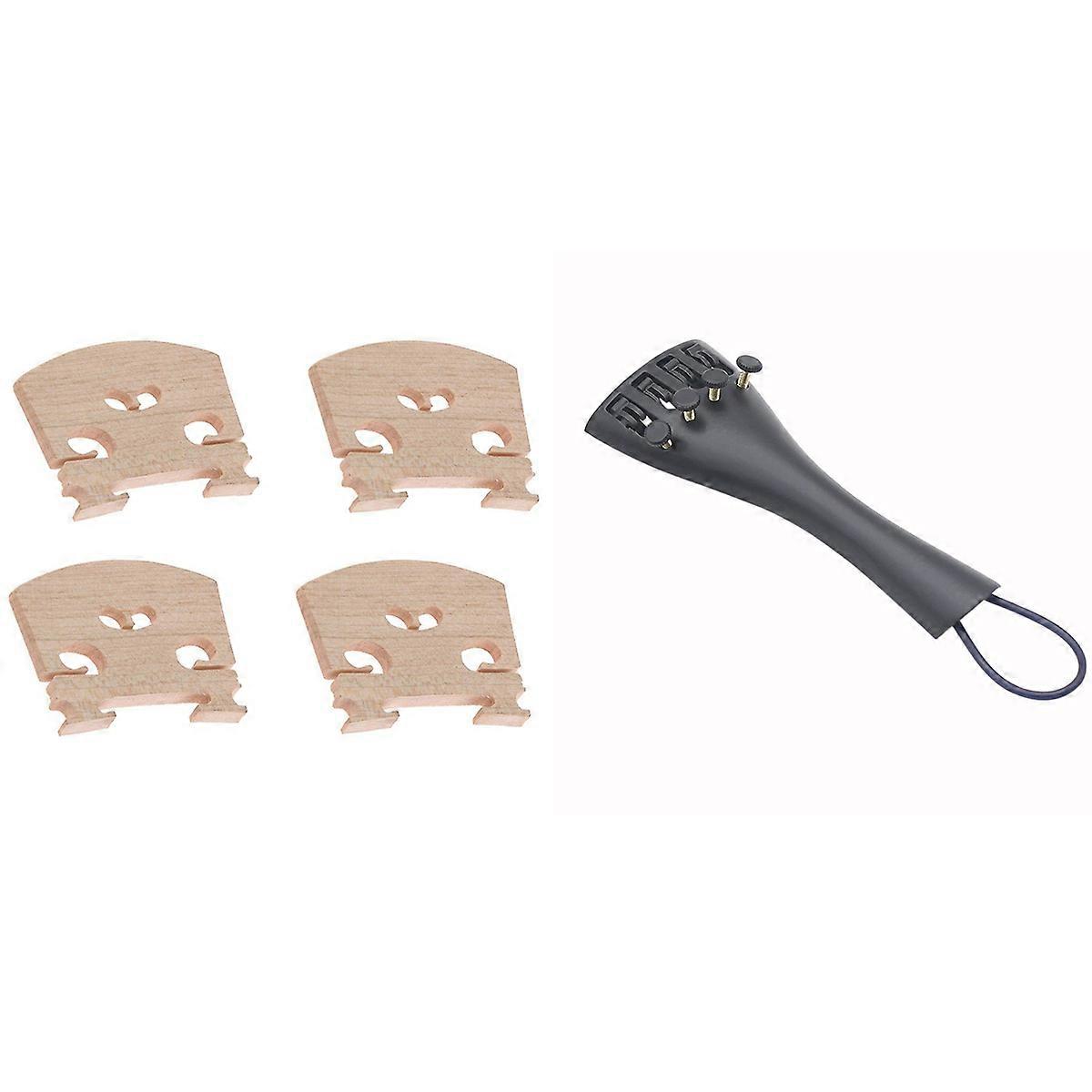 1x 3/4 4/4 Violin Fiddle Tailpiece Hill Style & 4x Violin Parts Violin-Bridge 4/4 Maple Bridge Violi