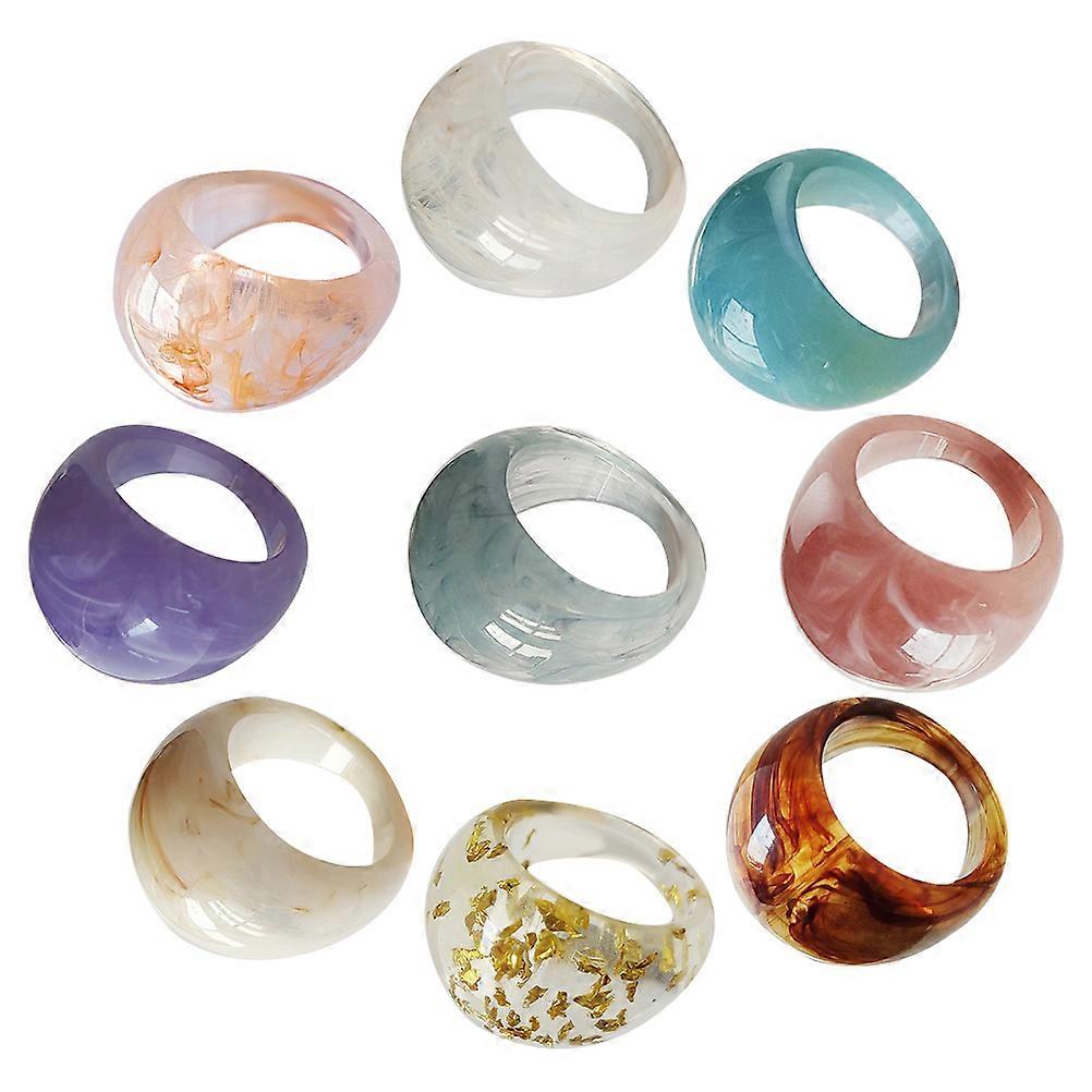 Here's a polished product description for your **9pcs Resin Finger Rings Set**:
**9pcs Resin Finger Rings – Creative Decorative Stackable Boho