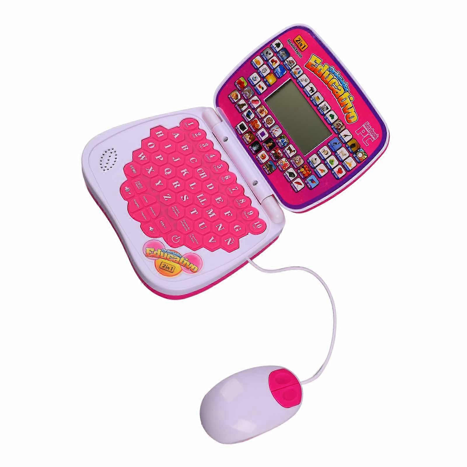 Kids Learning Machine English Spanish Music Function Interactive Educational Laptop for Children Pink 