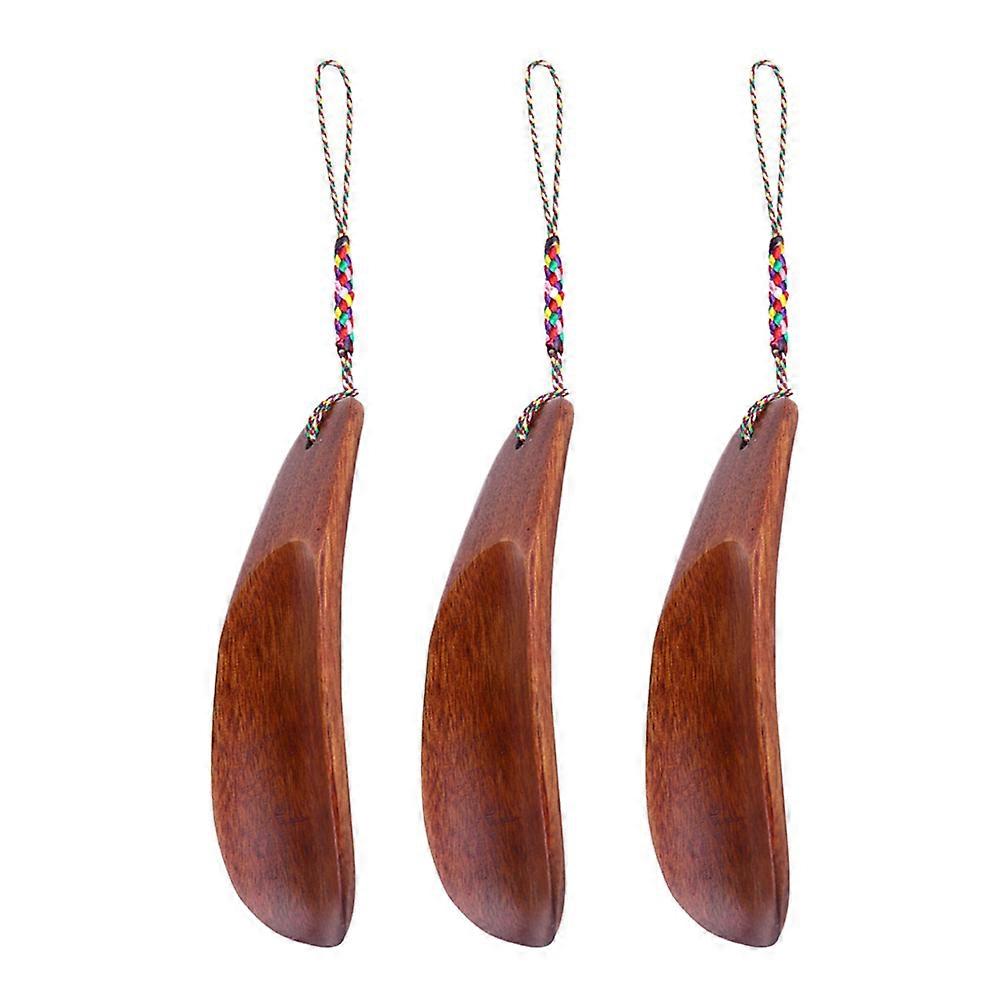 Wooden Shoehorn Set of 3pcs for Shoes Use Brown Synthetic Material Ergonomic Design