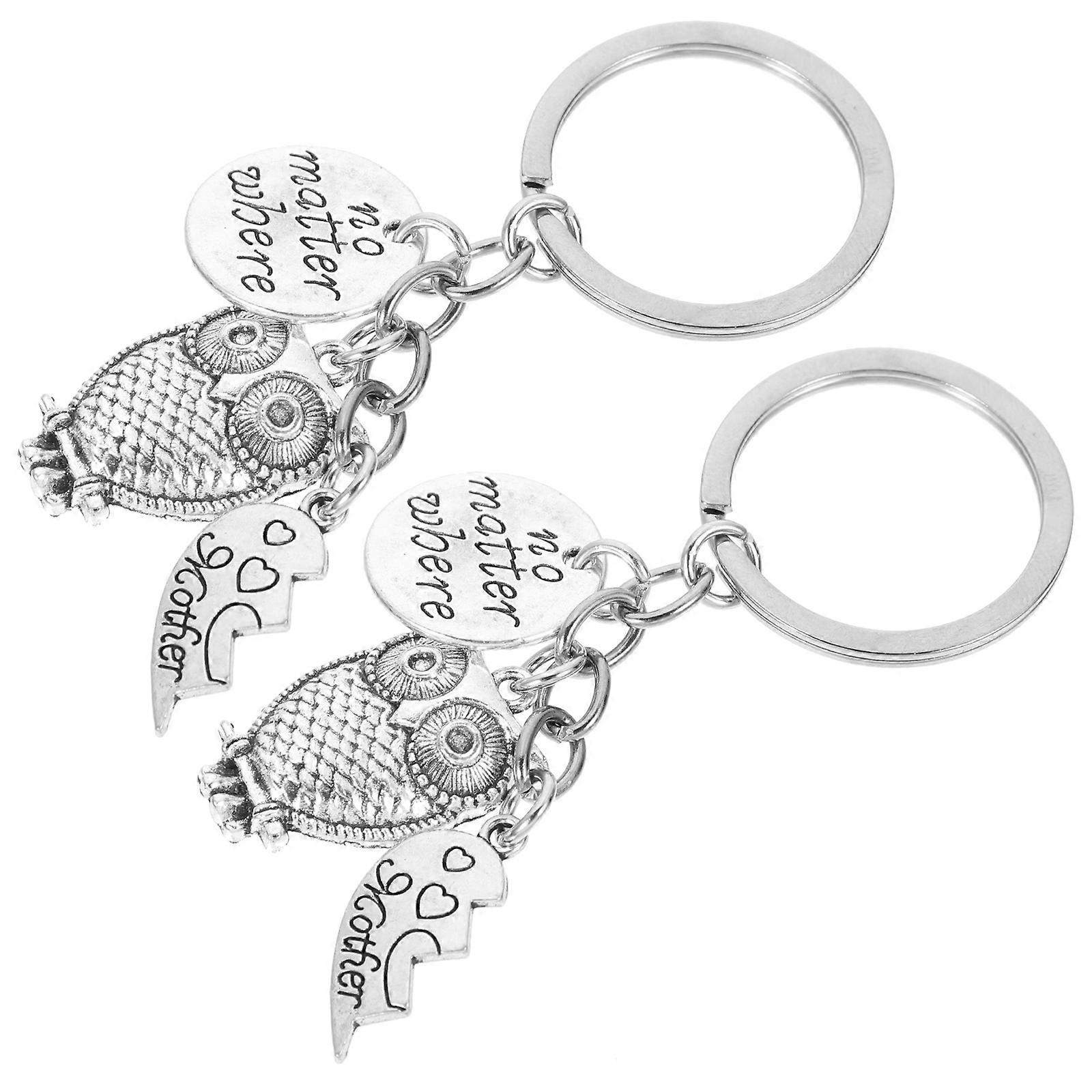 Heart-Shaped Alloy Keyring Bag Decoration For Daughters 8CM Silver Keychain 1 Pair
