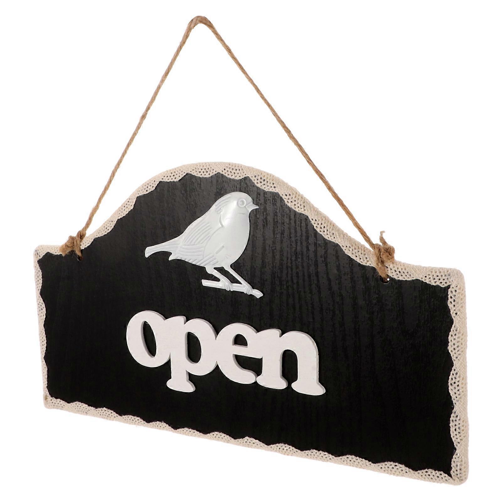 DoubleSided Wood Open Closed Sign with Elegant Bird Pattern for Home Decor Black 6.5x9 Inches