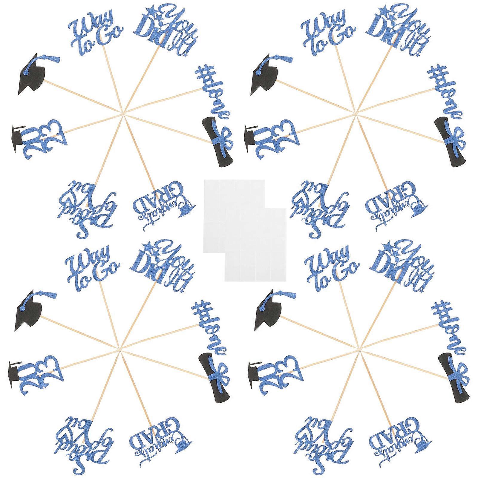 40 Count Blue Graduation Cupcake Toppers Made of Paper for Decor Class of 2023 Party Supplies