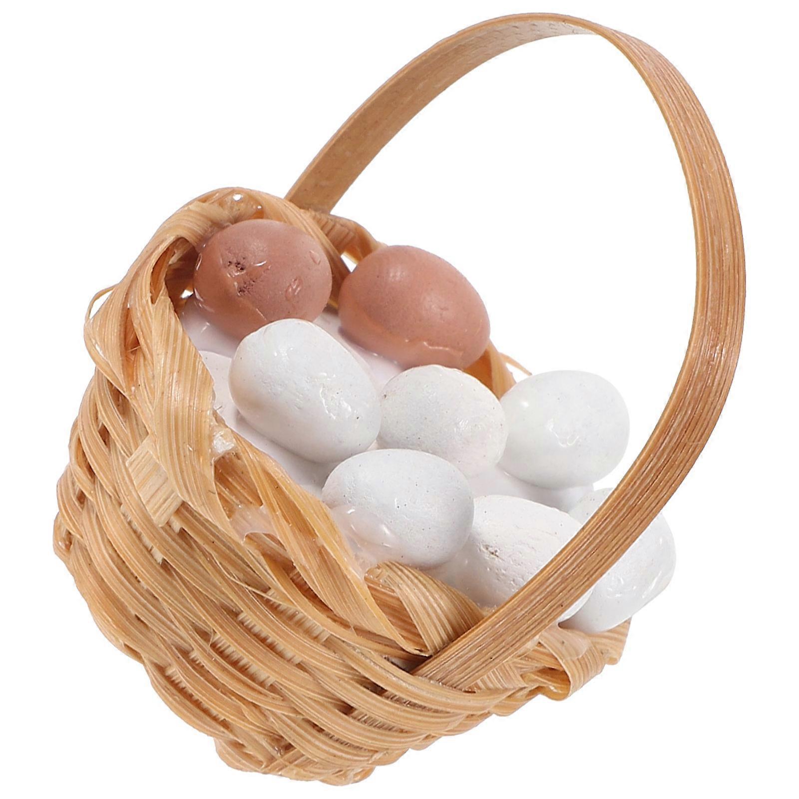 1 Set Doll House Eggs Tiny Faux Eggs and Basket Model Miniature Props