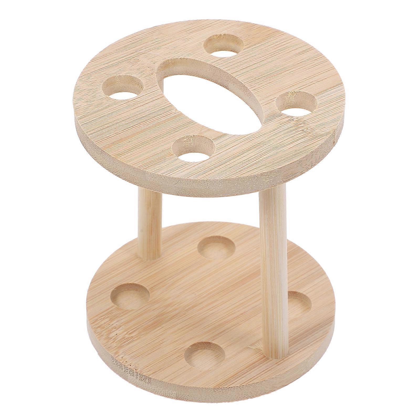Khaki Bamboo Toothbrush Holder for Bathroom Countertop Sturdy Fine Workmanship 7 Inches Tall