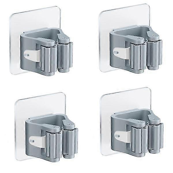 4 Stück graue Wandbesenhalter, selbstklebende Mopphalter