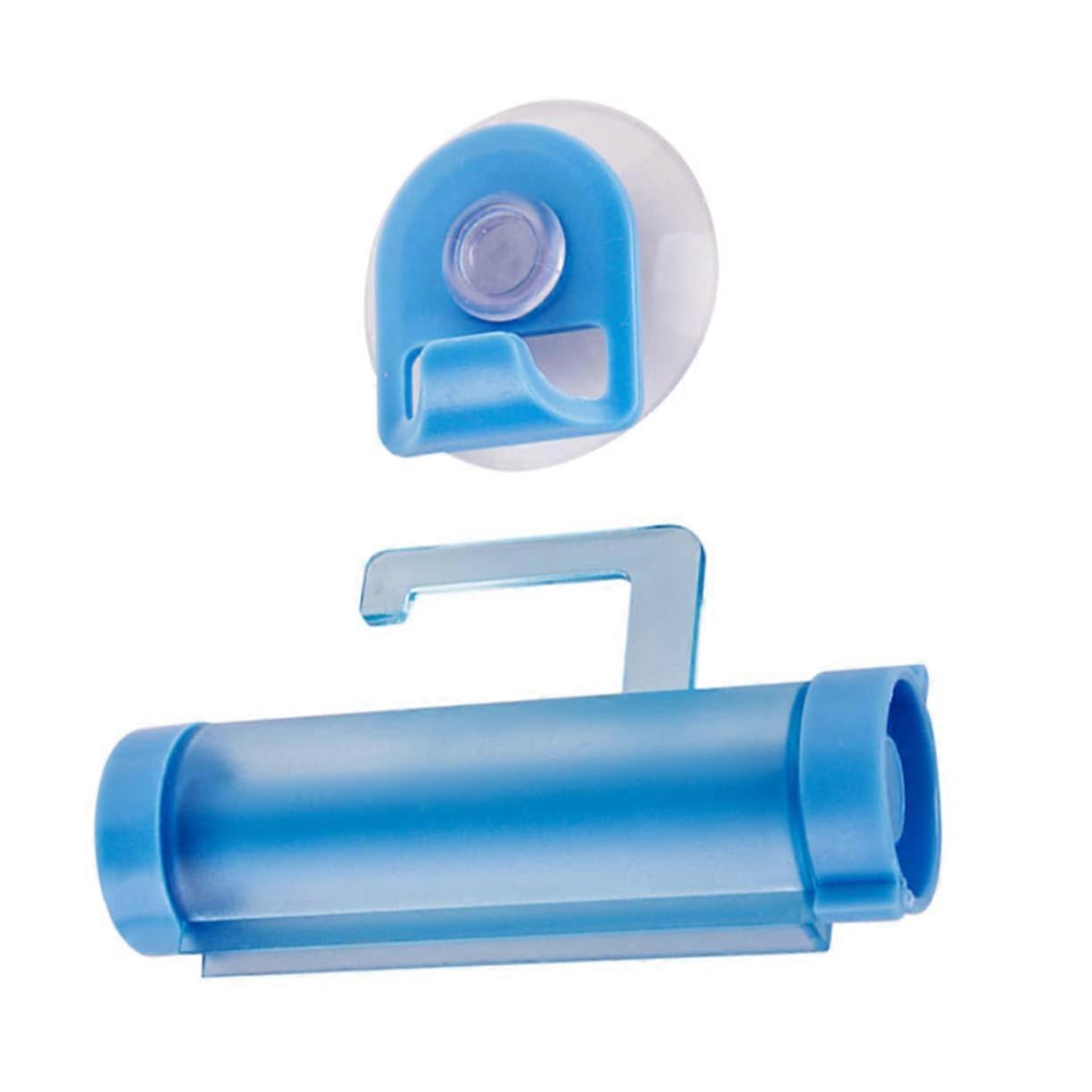 Reusable toothpaste squeezer with suction, wallmounted holder, blue, ergonomic