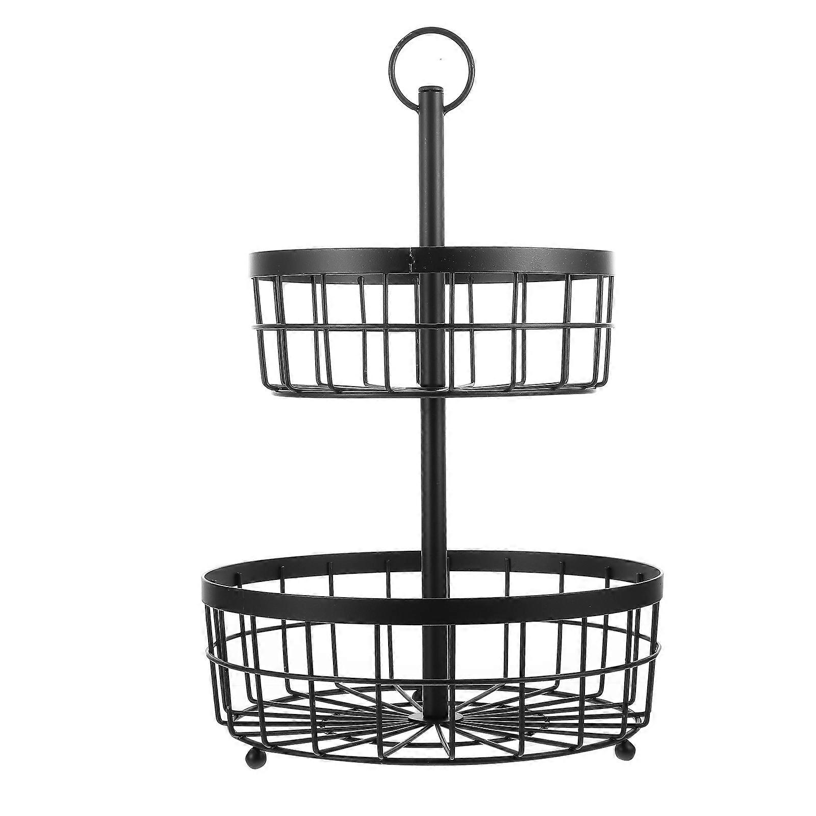 Black Iron 2 Tier Fruit Basket for Home with Large Capacity Perfect for Countertop Use 13.8x9.8x17.7 Inches
