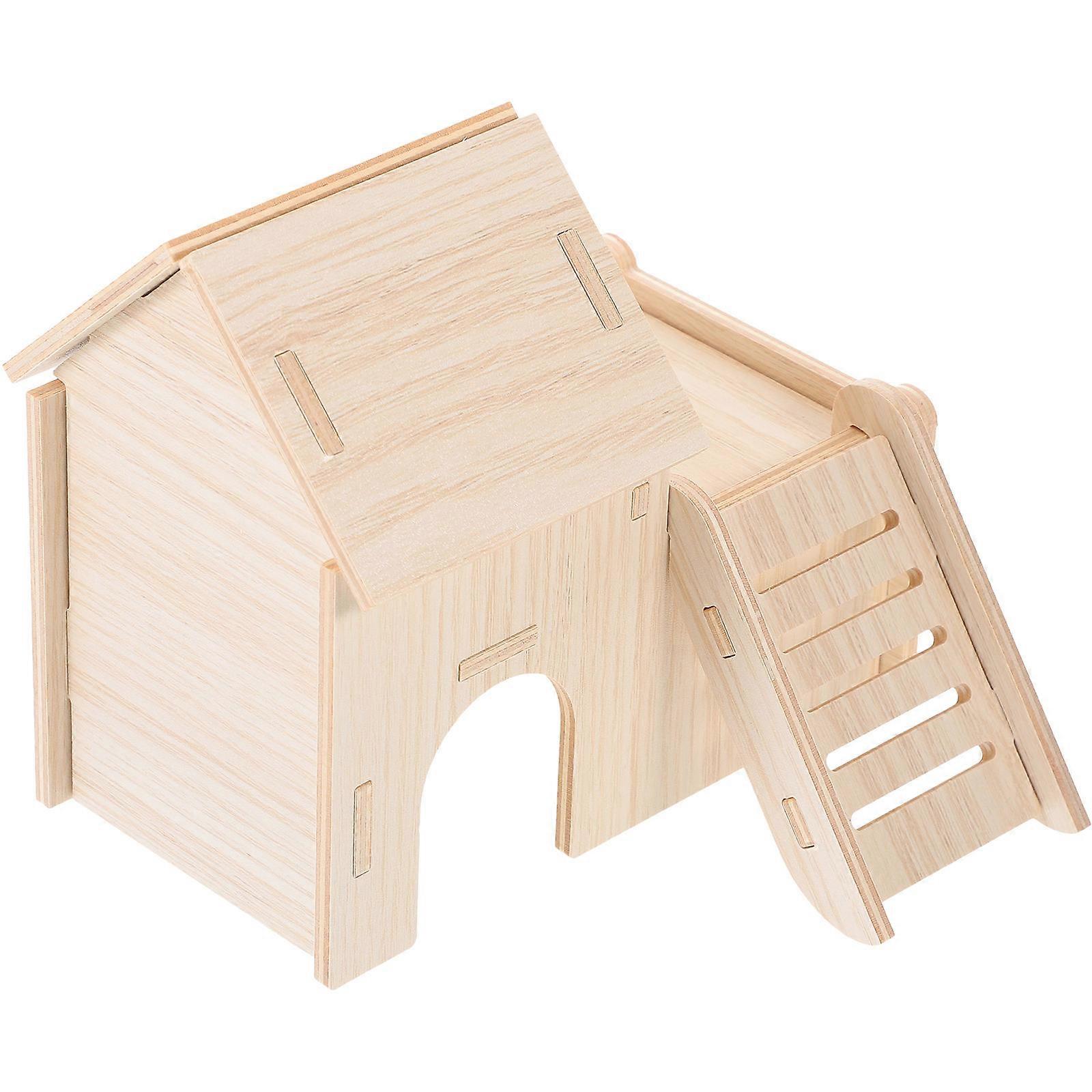 Wooden Pet House for Small Animals Hideout Nest Decor Beige 1 Set