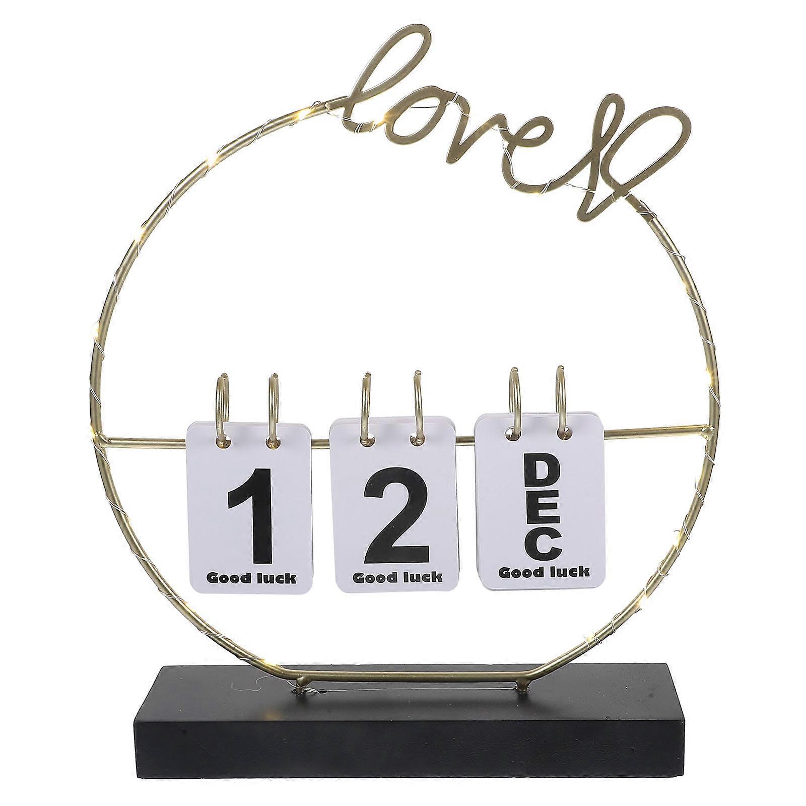 Wooden Perpetual Flip Calendar with Light, Rustic Farmhouse Style Desk Ornament for Home Office Classroom Decor – Manual Month Day Display