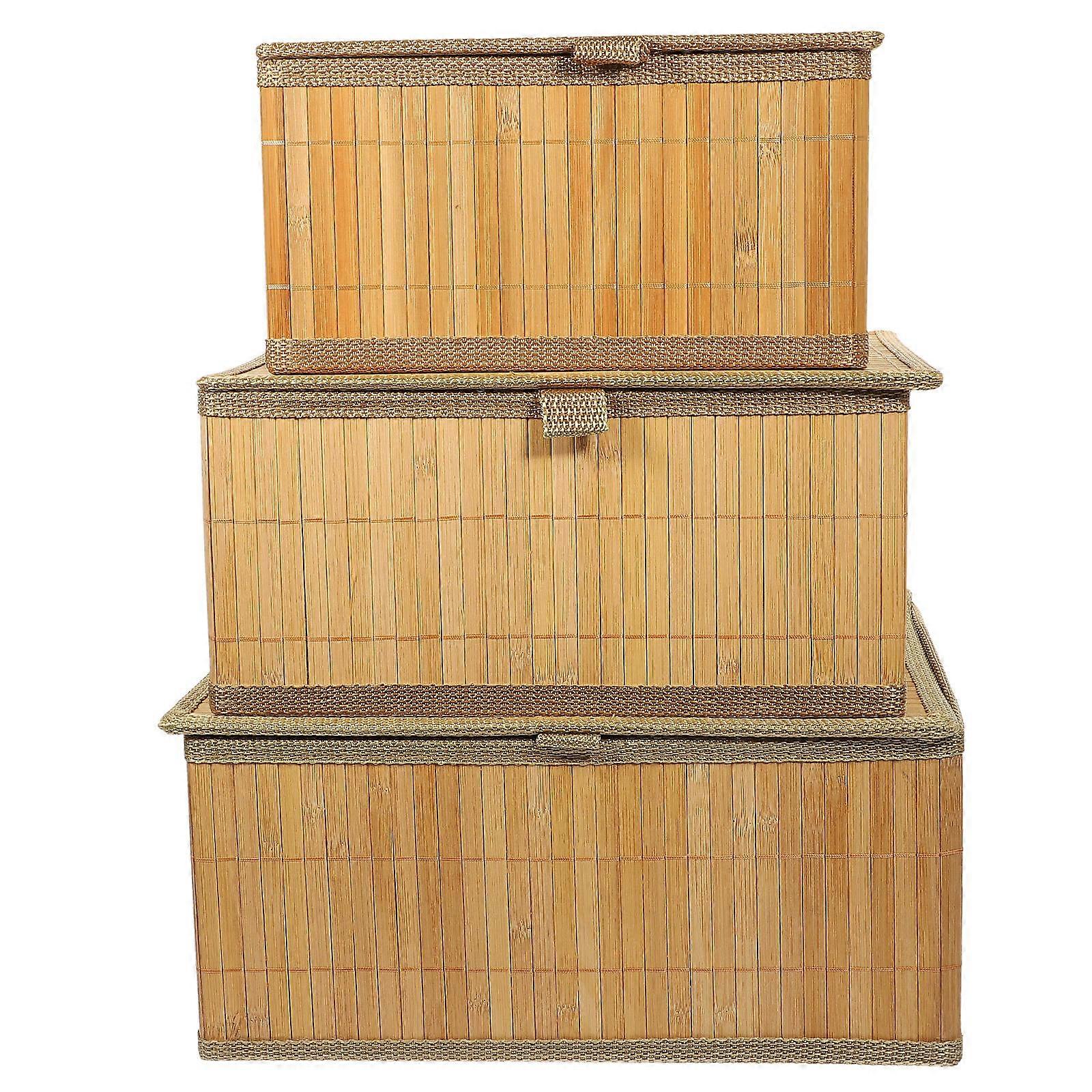 Bamboo Storage Baskets 3Pcs Khaki Bamboo Build for Restaurant Use