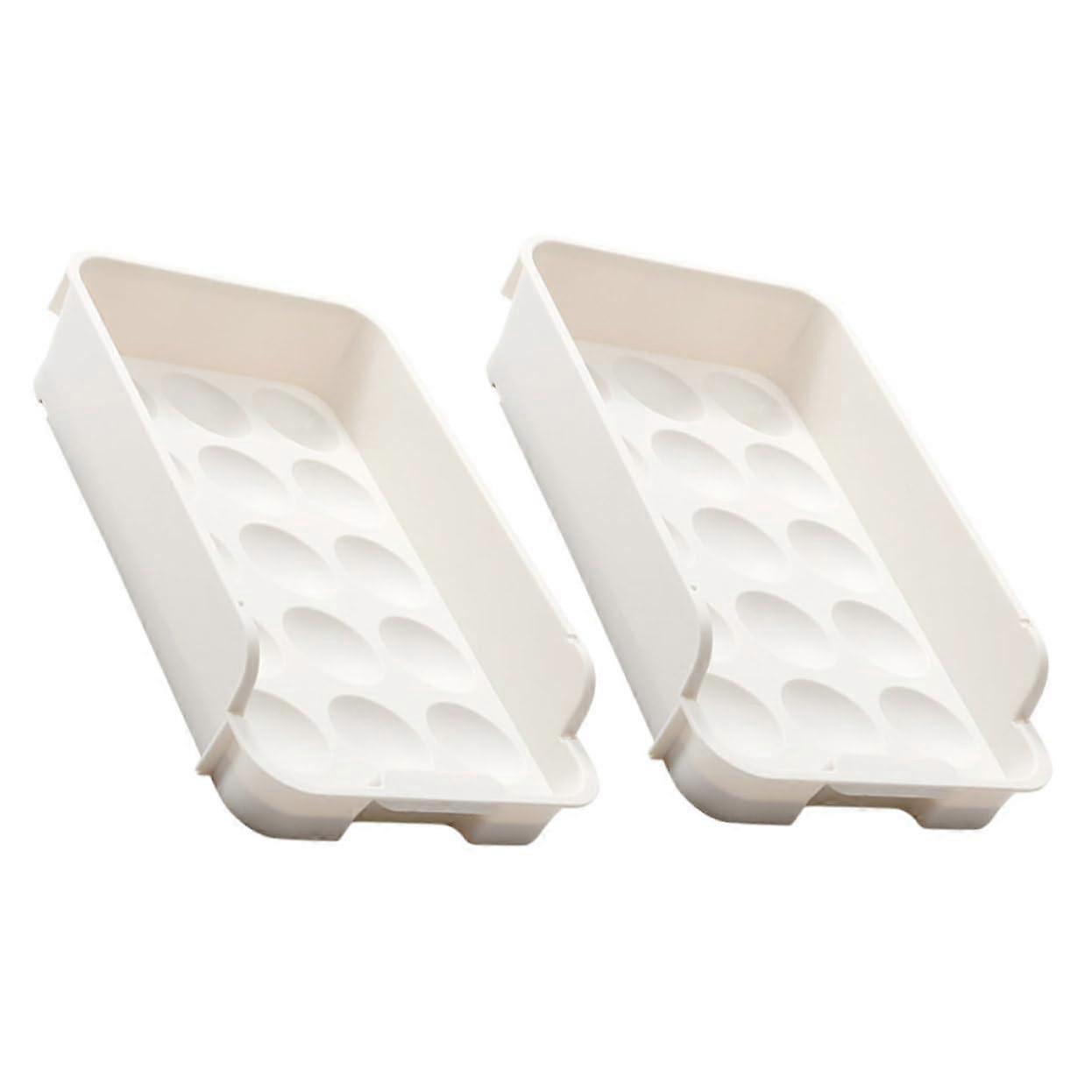 Egg Carton Refrigerator Organizer - 2-Pack Reusable Plastic Egg Holder Storage Tray, White Ceramic Style, Compact Design