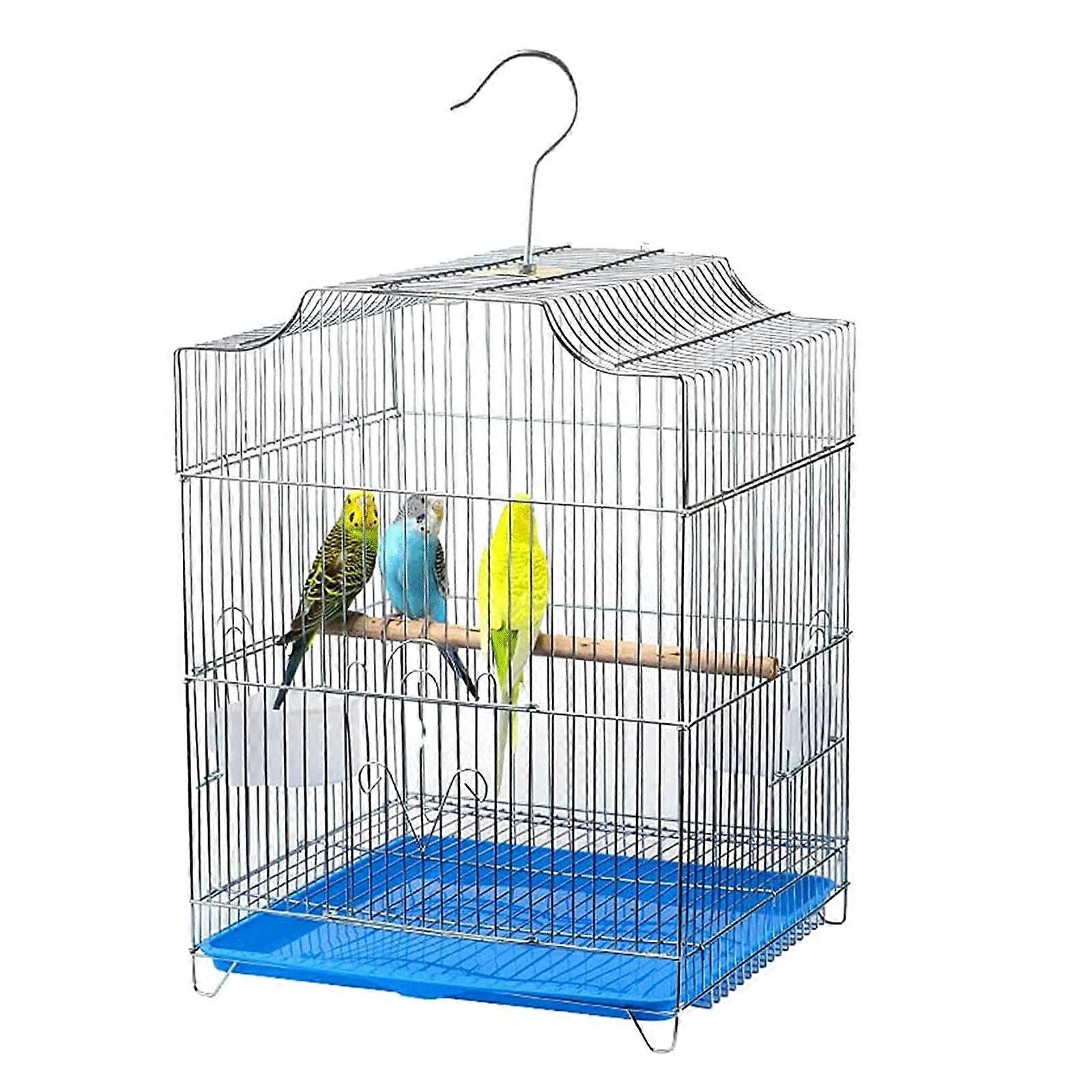 Stainless Steel Bird Cage with Hook, Portable Bird Carrier for Home and Travel, EasytoClean Large Flying Bird Cage with Novelty Design, Blue