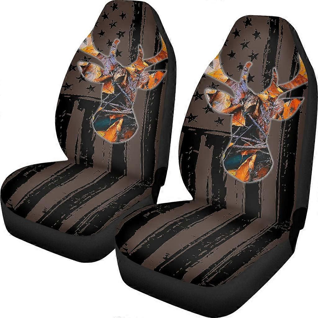 Universal Brown Wild Hunting Car Seat Covers Set - 2 Pieces, 52x138cm, Compatible with Front Seats in Trailers and RVs
