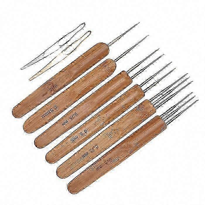 3 Hooks Dreadlocks Crochet Tool with Bamboo Handle - Multi-Head Braiding Needles
