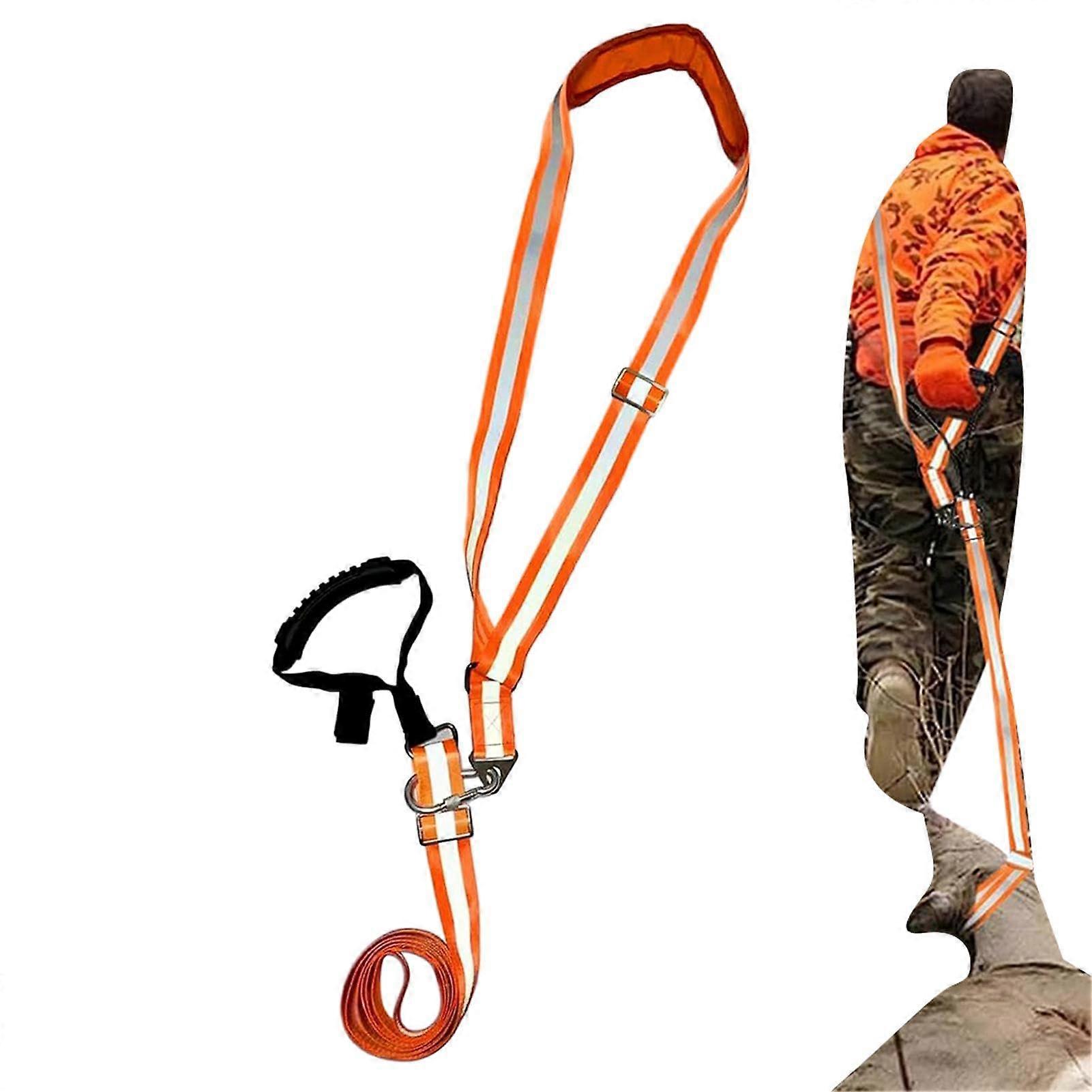 Deer Drag Harness - Adjustable Nylon, Reflective Strap, Ergonomic Pull Handle, Carabiner, Compact Rope, Shoulder Pad