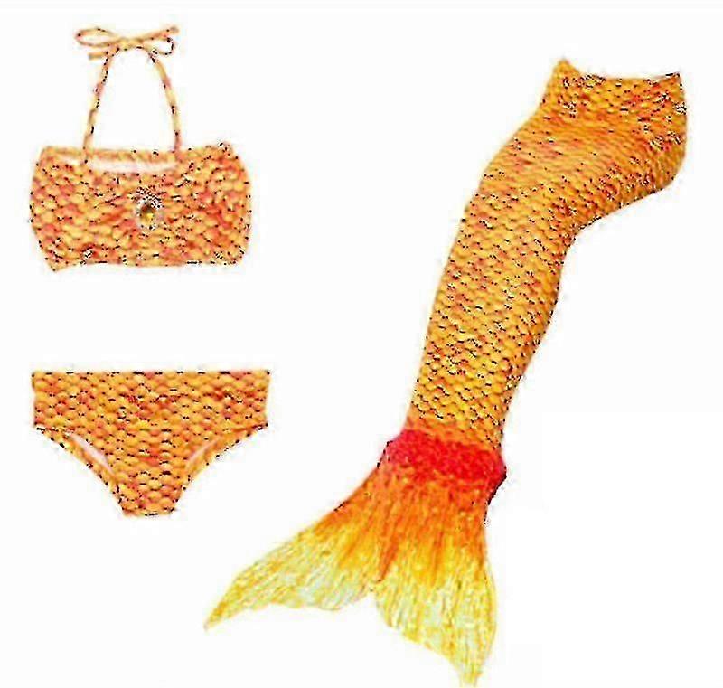키즈 소녀 인어 3 개 세트 코스프레 의상 피쉬 테일 비키니 수영복 오렌지 Tw