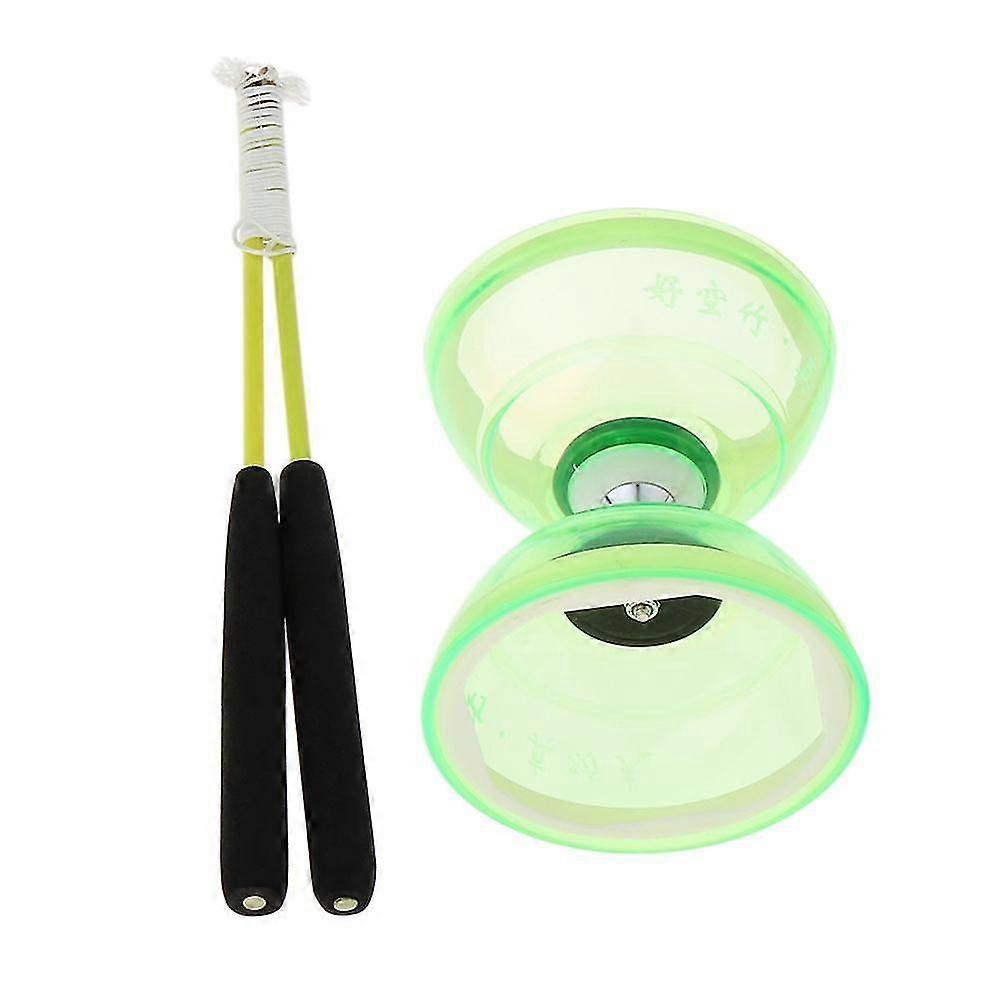 Green Triple Bearing Diabolo with Sticks and Strings - Traditional Juggling Toy for Skill Development