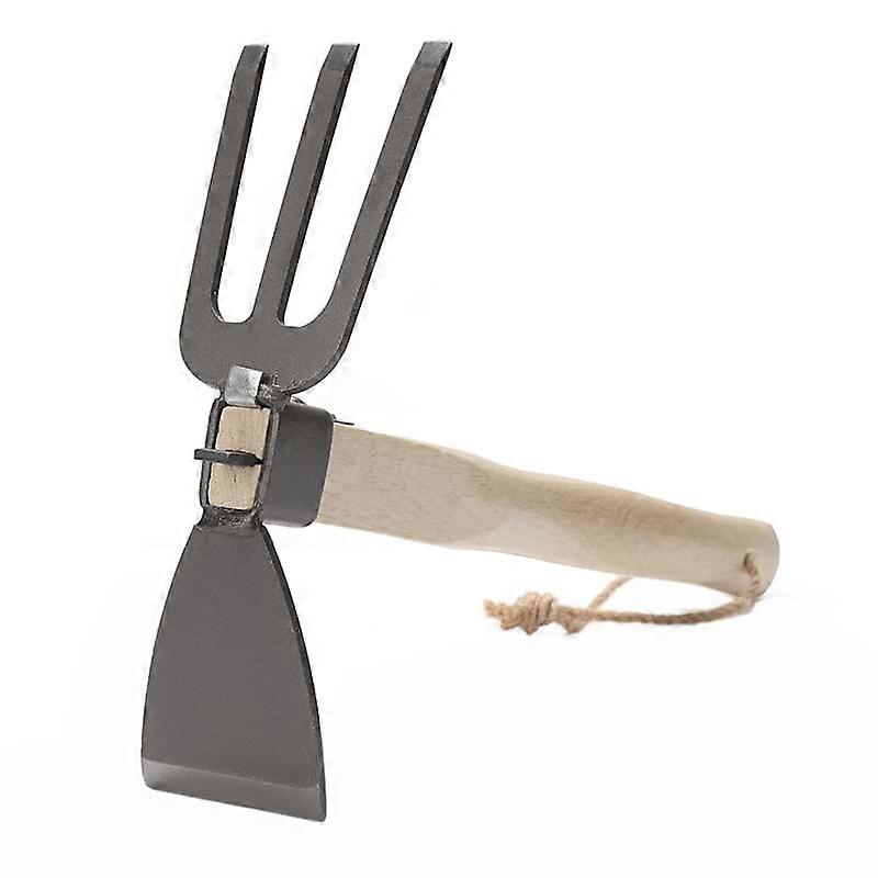 Hoe/Fork Combo 3.25-Inch Carbon Steel Blade Head 3-Prong Fork Weeding Tool For Vegetable Gardens And Lawns