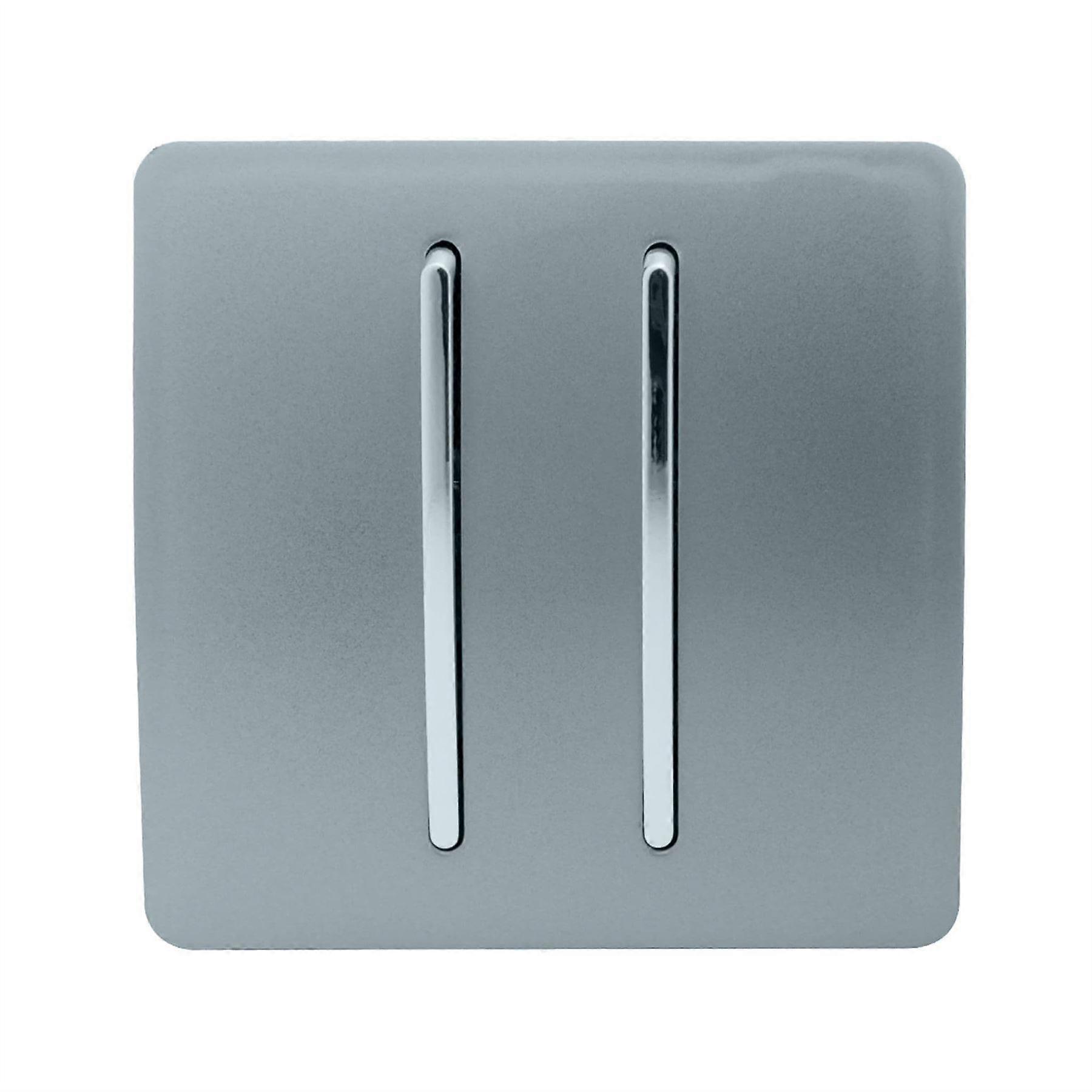 Trendi 2 Gang 3 Way Intermediate Artistic Modern Glossy 10 Amp Rocker Light Switch Cool Grey