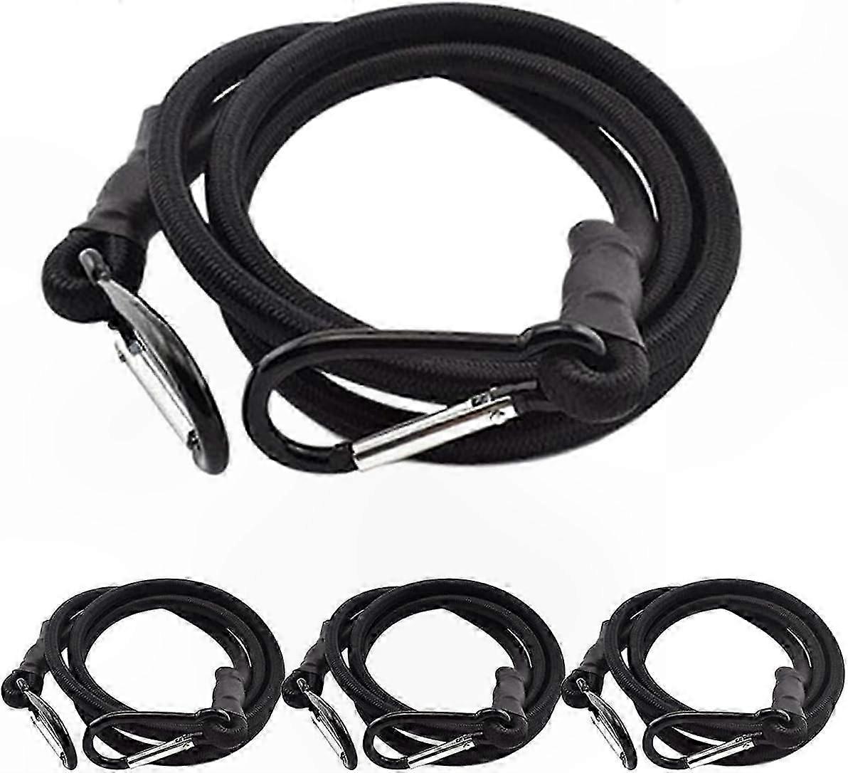 4-Pack Elastic Tensioner with Hooks, Durable Black Stretchable Fasteners for Securing Loads