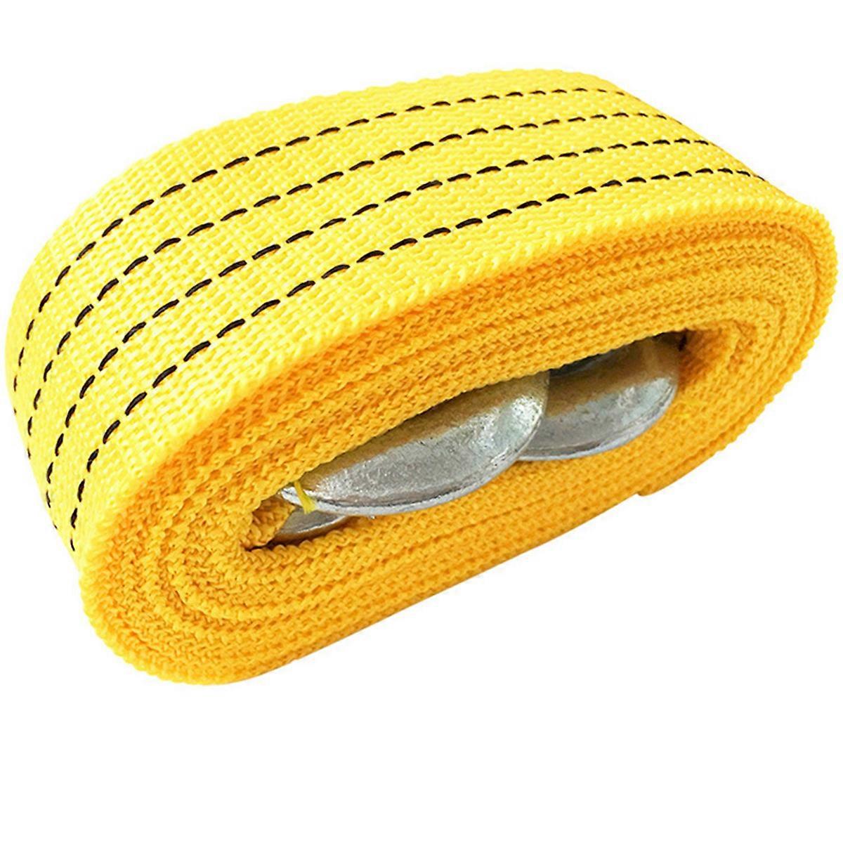 Yellow Nylon Tow Rope with Wrought Iron Hooks for Car Use 3M Long
