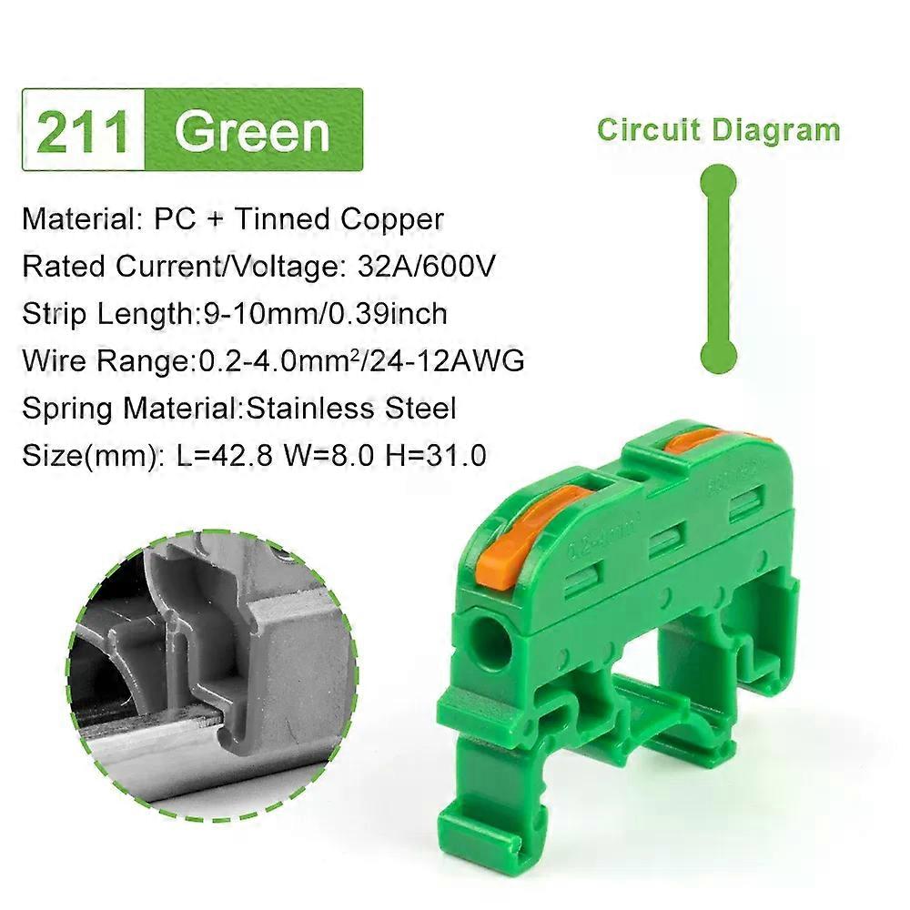 10pcs Din Rail Terminal Block Wire Connector 211 Quick Wire Compact Splicing Conductor Fast Cable Connector Conductor