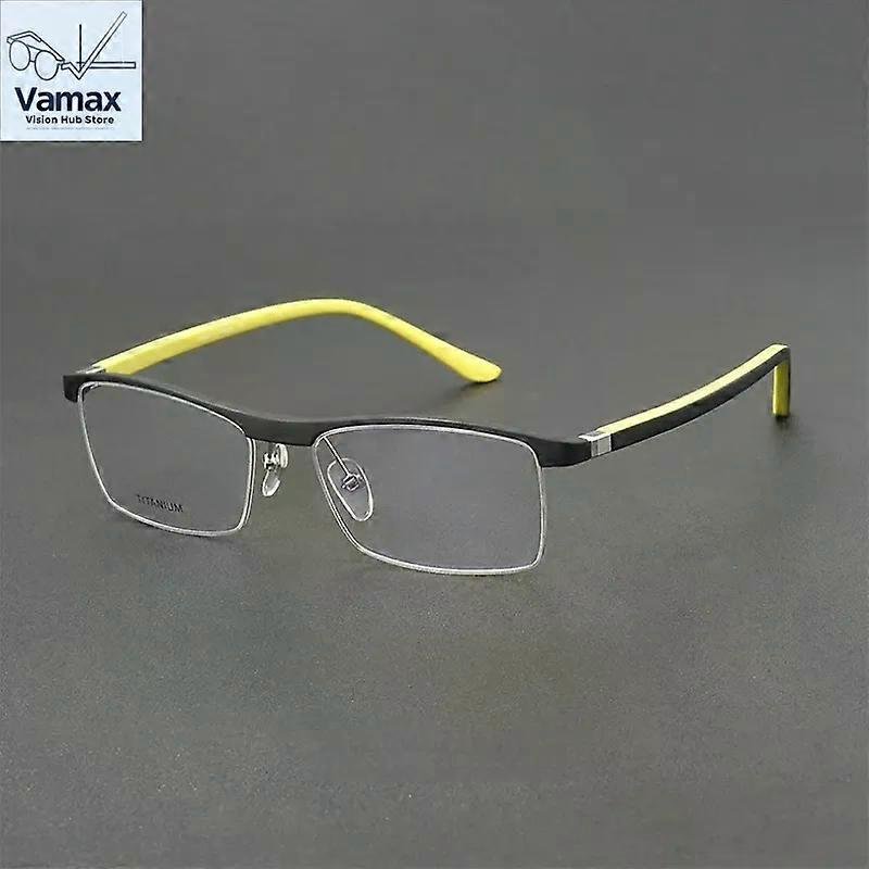 Dual Color Classic Business Square Half Rim Glasses Men Pure Titanium Eyewear Frame for Blue Light Blocking Prescription Lenses