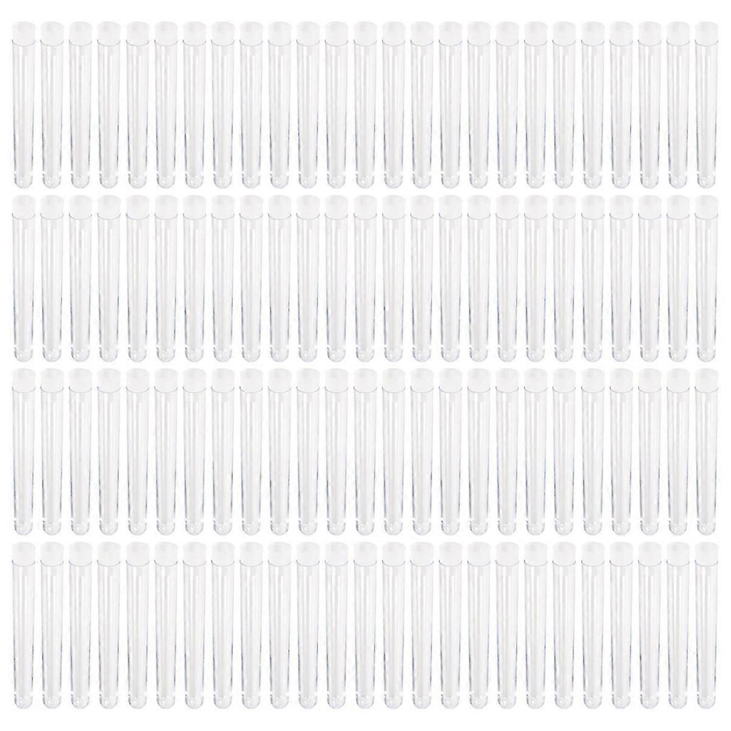 100Pcs 12X100mm Laboratory Clear Plastic Test Vials with Push Caps