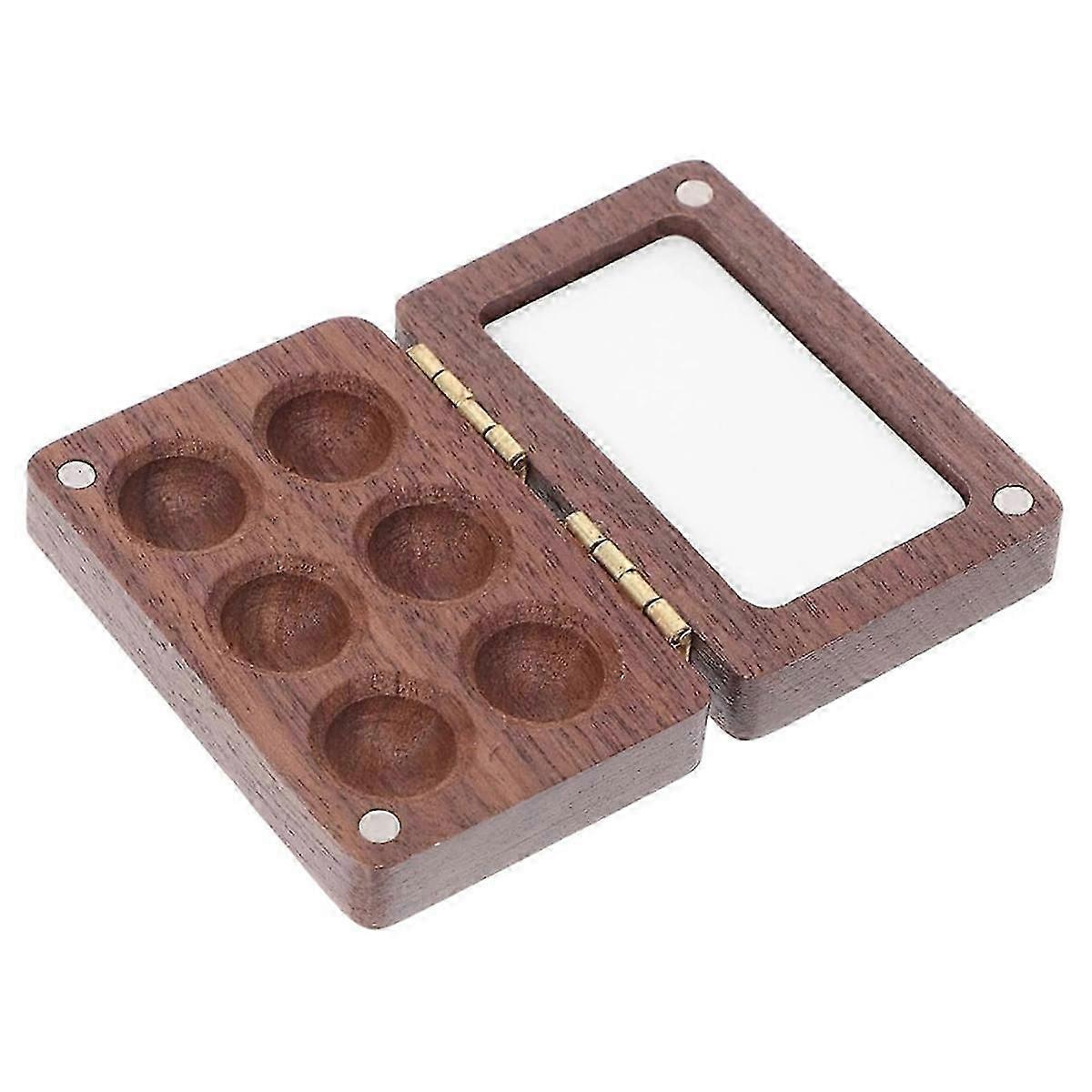 Empty Palette 6 Grids Portable Wooden Acrylic Paint Box Wood Palette Tray Travel Palette Black Waln