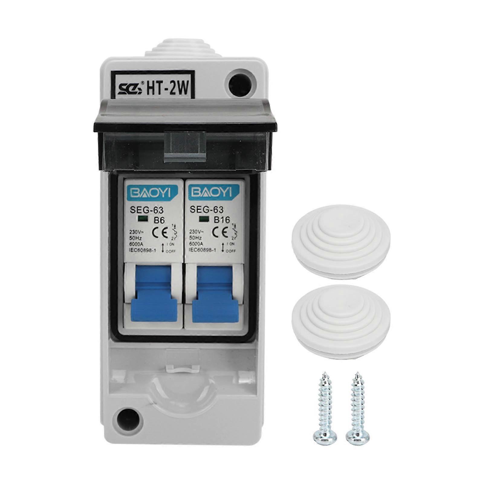 Miniature circuit breaker, 2 pole leakage, waterproof power distribution box 230V 6A 16A
