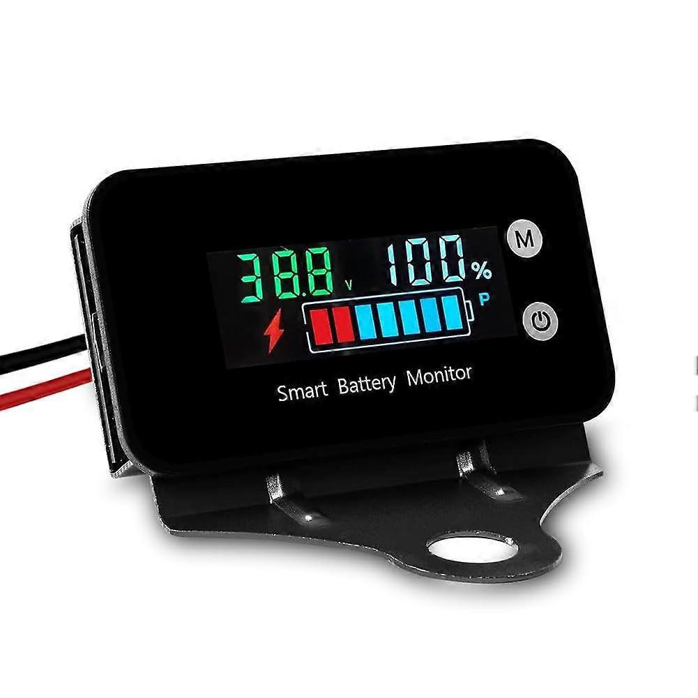 IPX7 Waterproof Battery Voltage Monitor with Bracket 7-100V for Car Motorcycle Golf Cart with Buzzer Alarm and Temperature Display