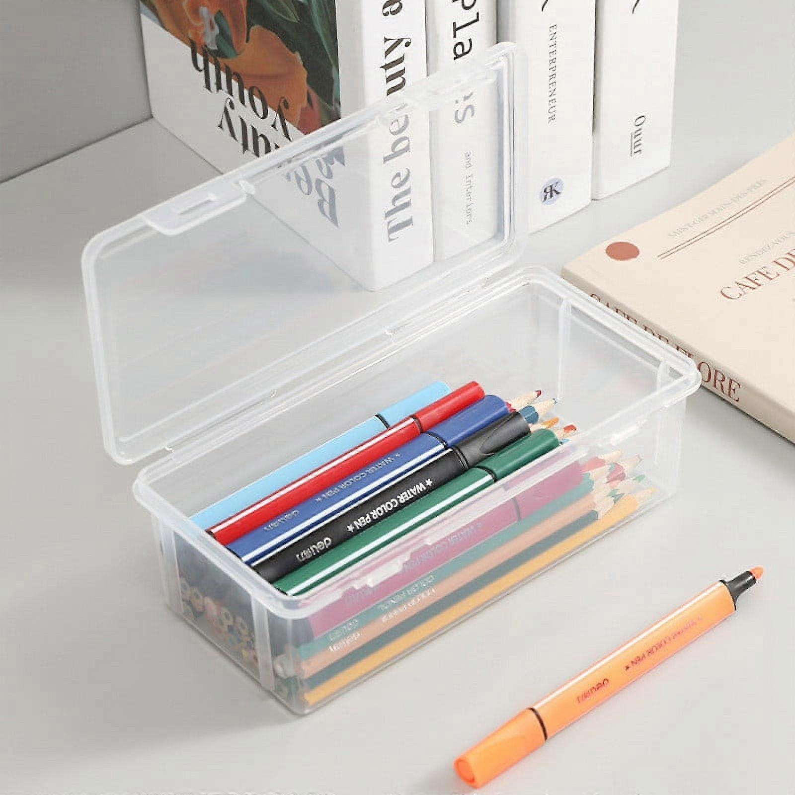 Clear Plastic Pencil Box, Large Capacity with Snap-tight Lid, Stackable Design, Stylish Office Storage Organizer