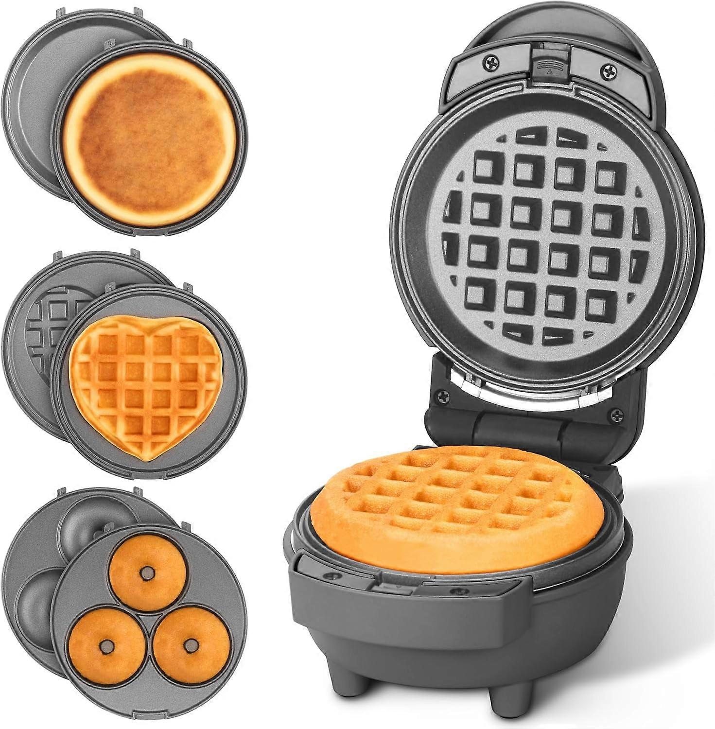 Mini gaufrier 4 en 1 avec plaques amovibles, compatible avec mini crêpes, beignets, gaufriers en forme de cœur, recette incluse, graphite