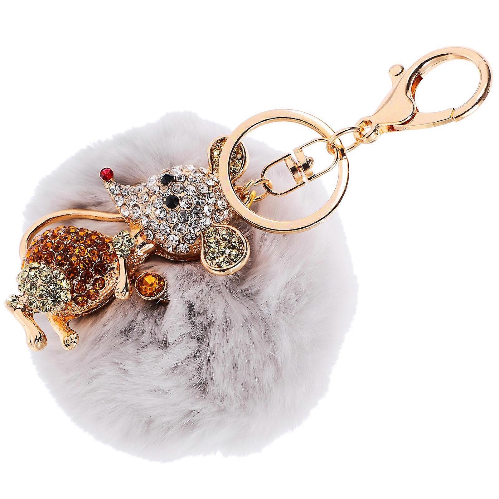 Key Decoration Plush Keychains Rhinestone Small Mouse for Decoration