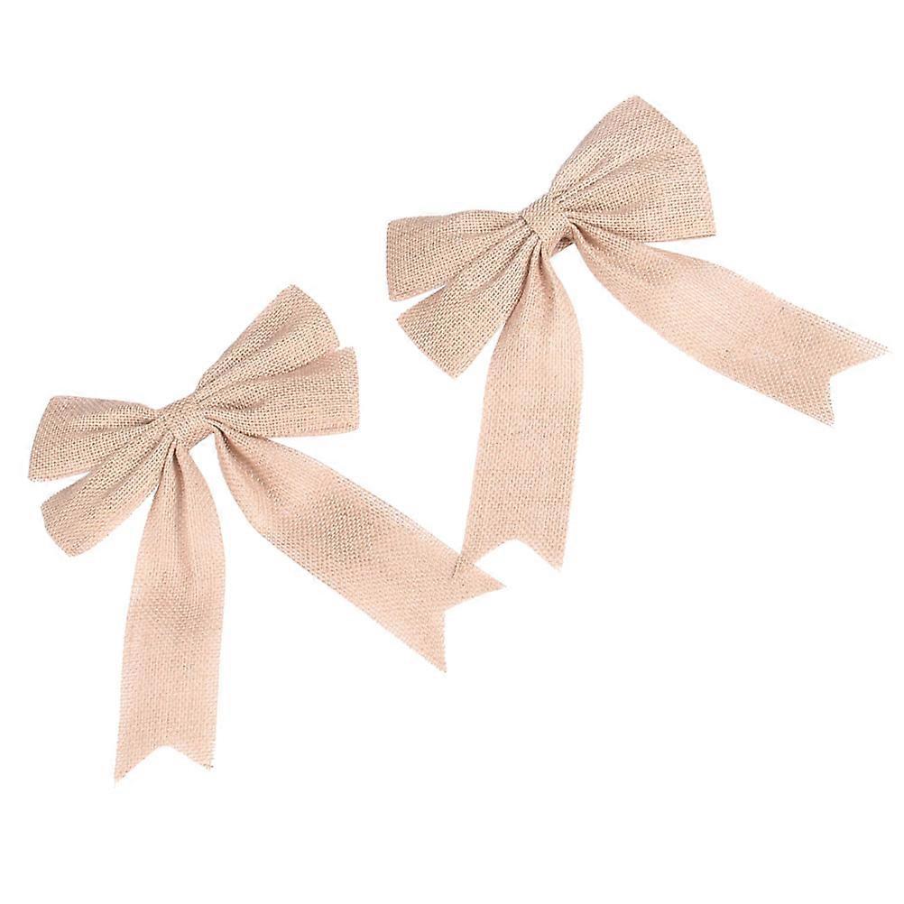 Burlap Bowknot for Decorating 2Pcs Beige Jute Hessian Craft Accessories