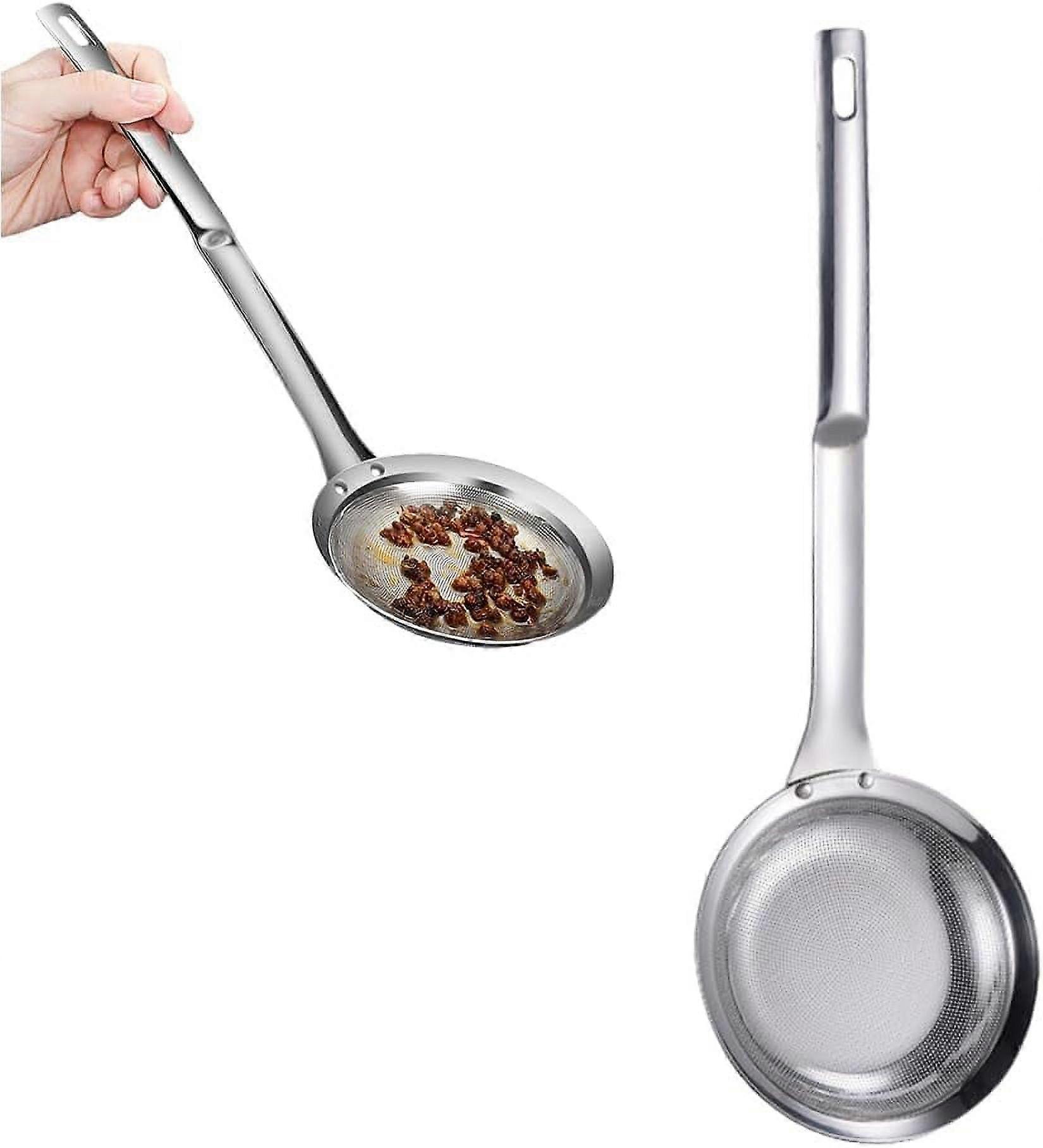 Fine Mesh Stainless Steel Strainer with Long Handle, Premium Skimmer Spoon for Oil Filter, Grease & Foam, 1Pc L