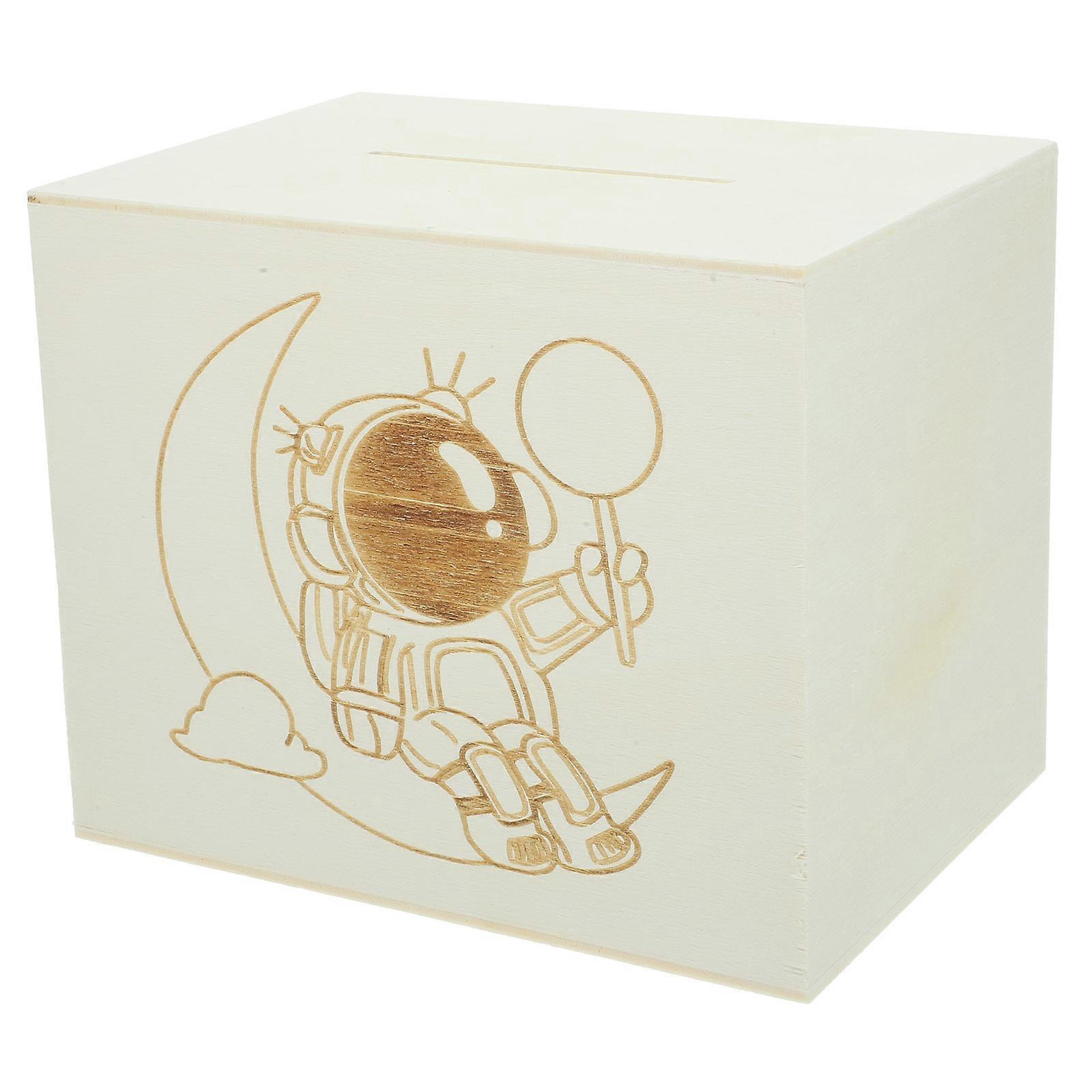 Wood Money Box for Only Save Piggy Bank 3Pcs Cartoon Astronaut Coin Bank