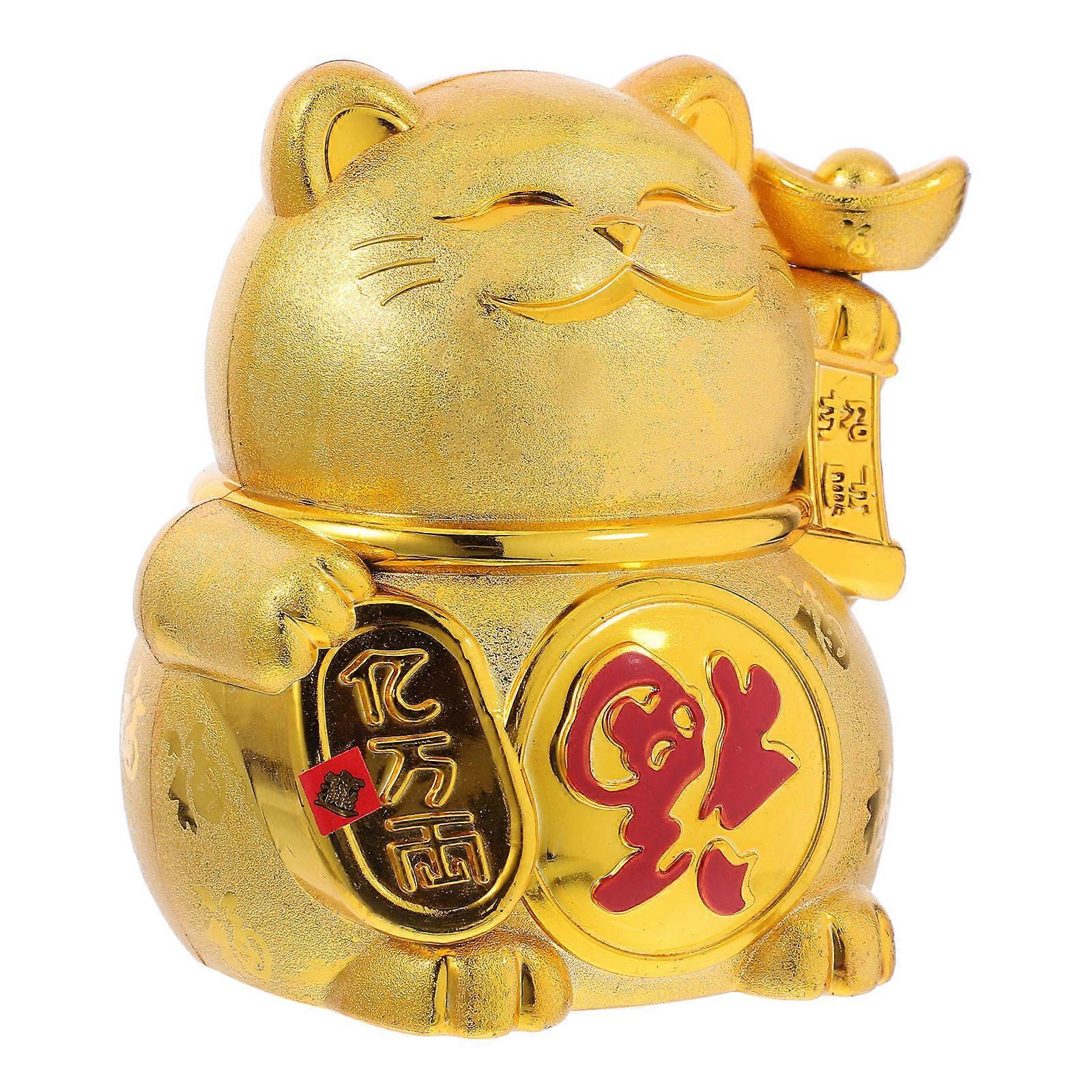 Maneki Neko Statue for Coin Saving with 4Pcs Golden Piggy Bank Figurines