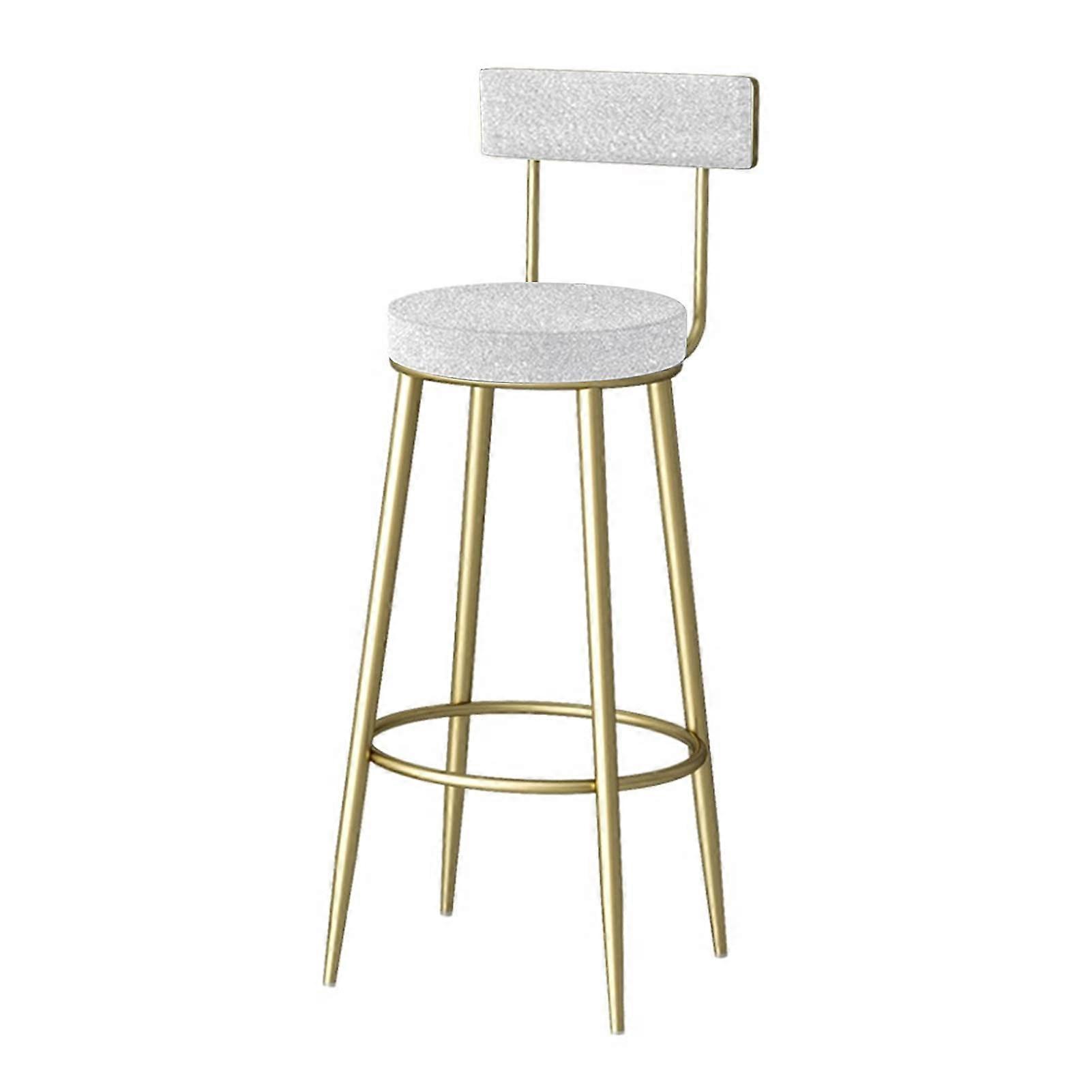 Modern Bar Chair Counter Bar Stool With Soft Linen Cushion Metal Backrest And Foot Rest 75cm Seat Height Golden
