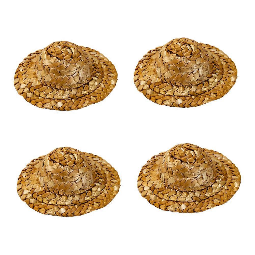 Mini Straw Hat Hand-Knitted Hats for Decoration 8Pcs DIY Crafts