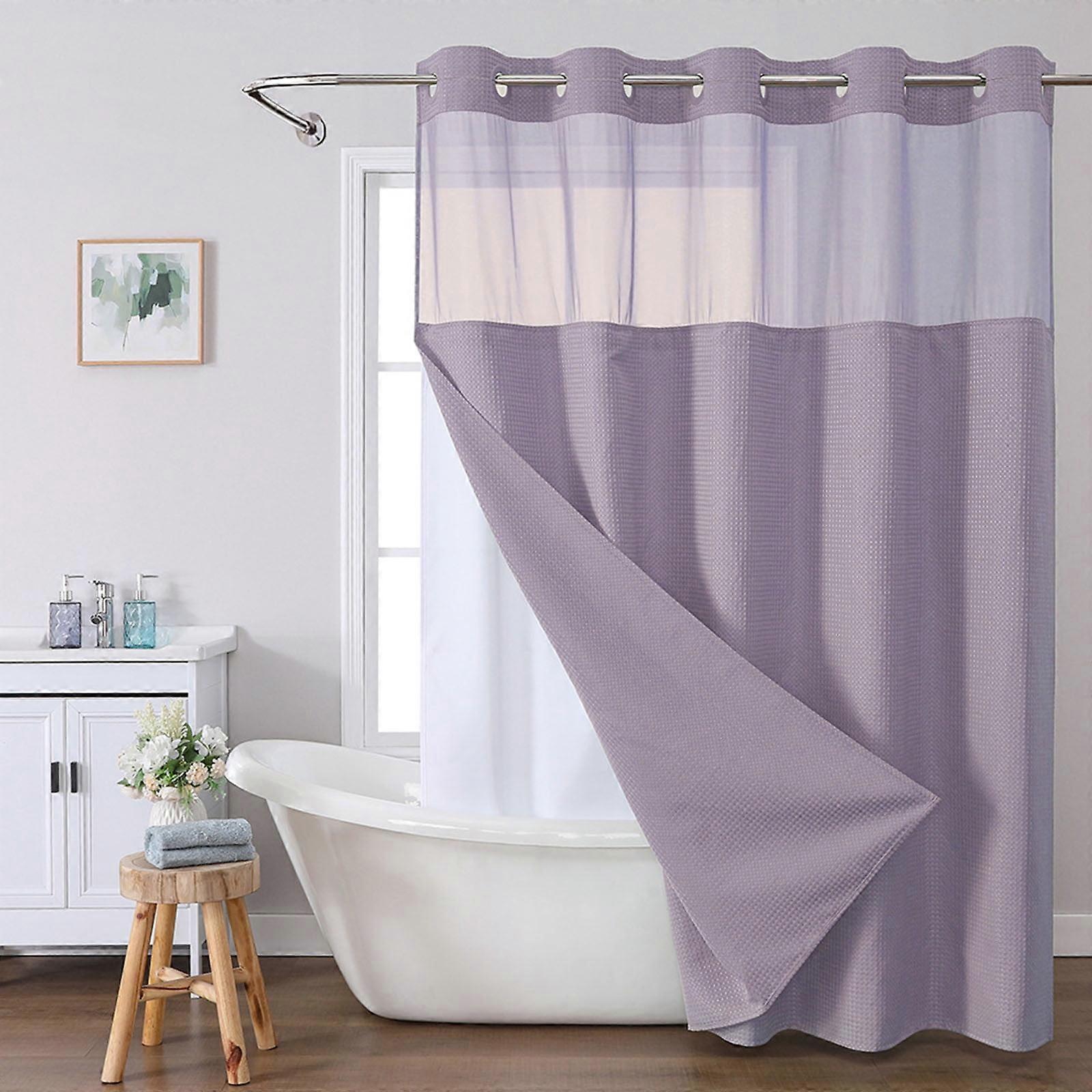 Yhmxh Fabric Double Shower Curtain Set 54"x72" Purple - Waffle Weave with Liner, See-Through Top Window, No Hook, Machine Washable