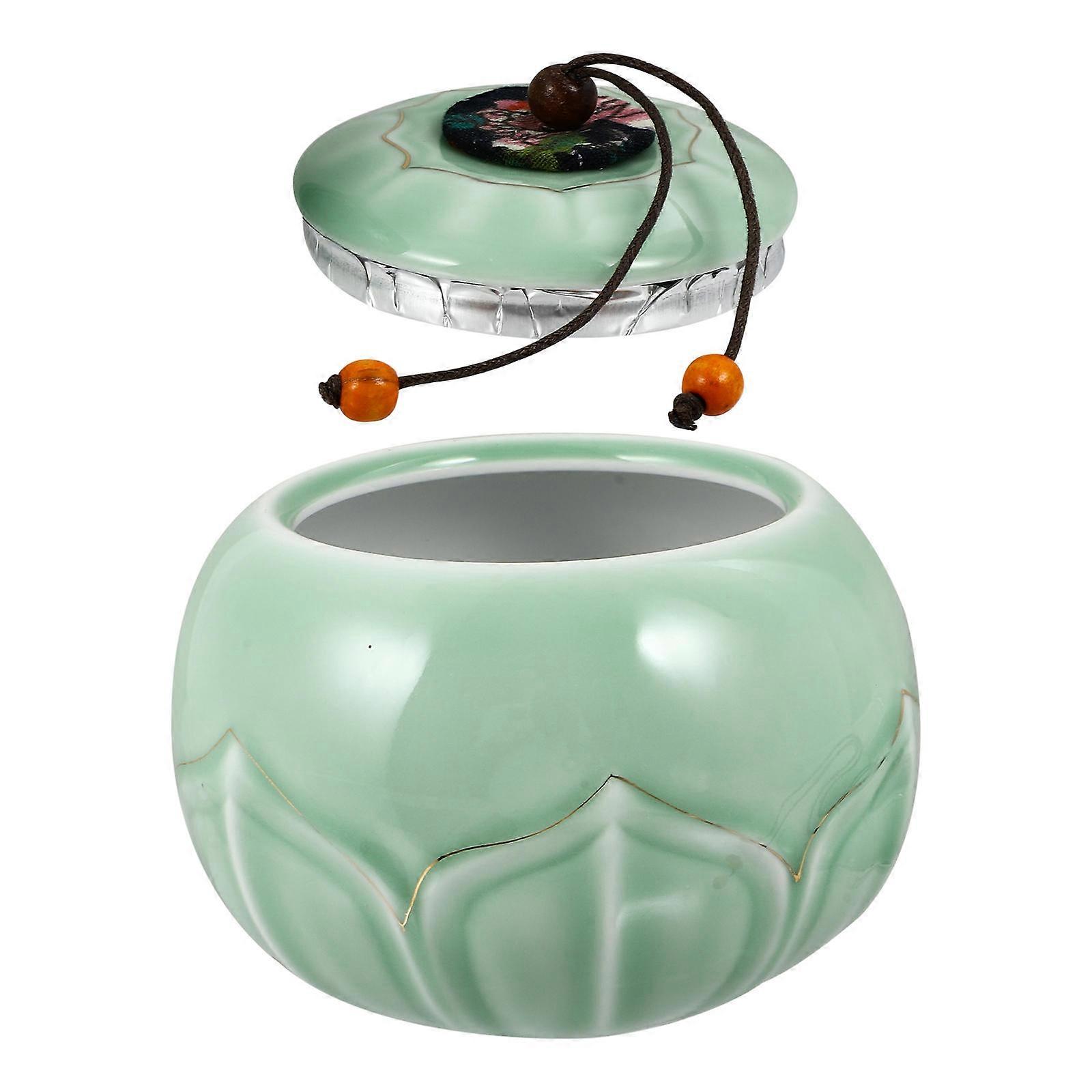 Household Ceramic Tea Canister for Storage Use Light Green 1Pcs