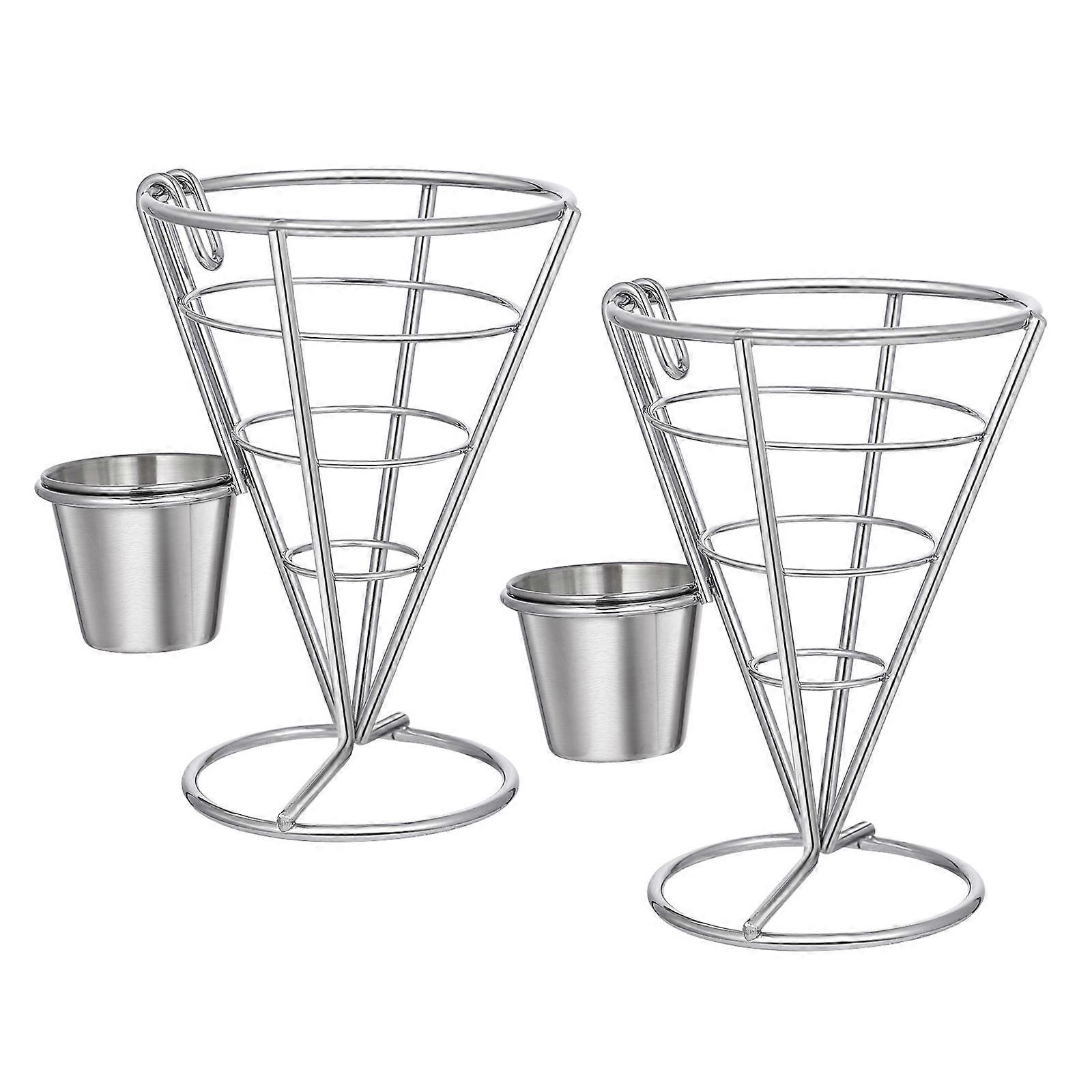 French Fries Stands Snack Appetizer Serving Rack for 2Pcs Silver Wire Holders