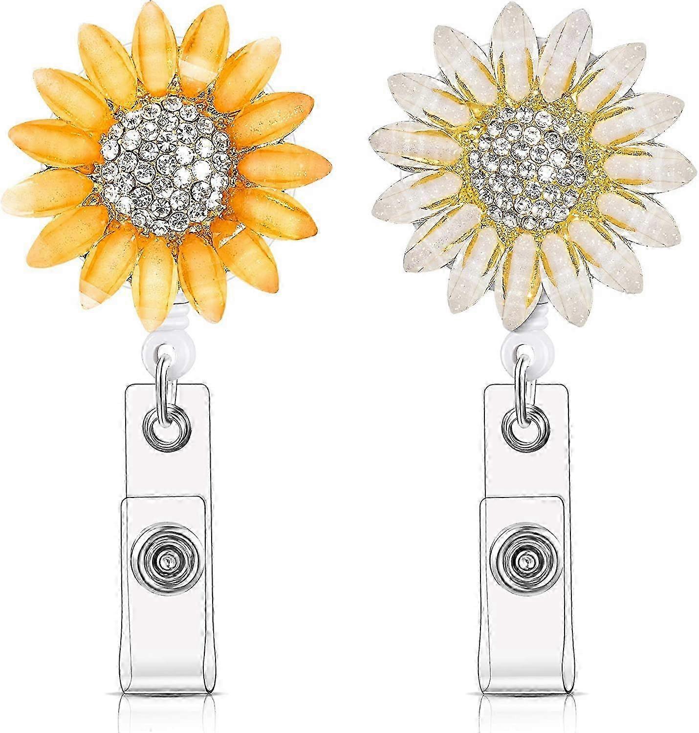 2 stycken infällbar märkesrulle solros emblemrulle solros märkeshållare klämma med alligatorklämma nylonsnöre id-märkesrulle på korthållare