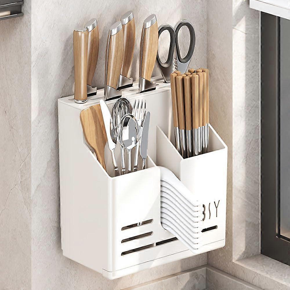 Utensil Wall Holder White, Countertop Cutlery Drying Rack, Tableware Drainer Box, Separated Fork And Chopstick Organizer