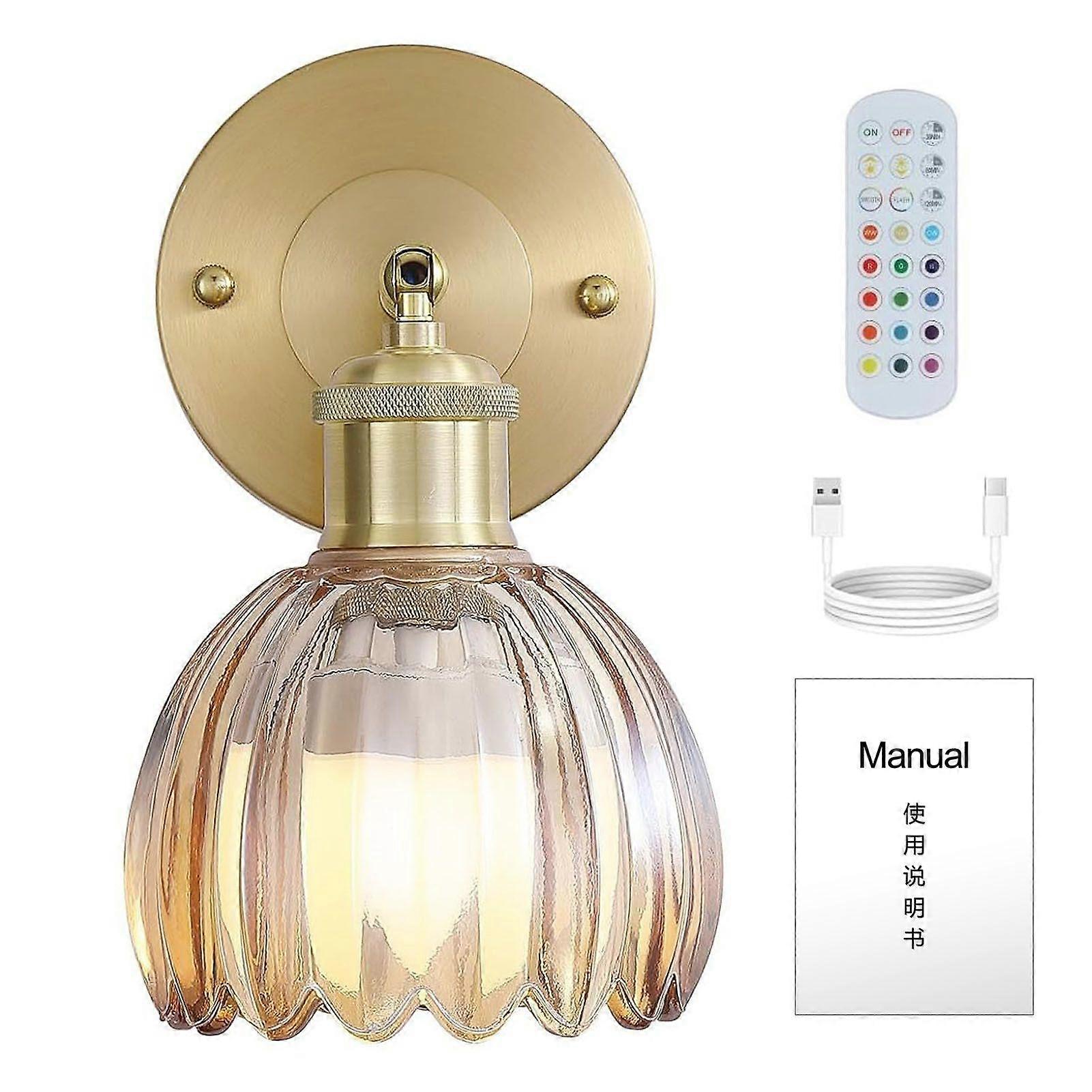 Jikaixiang Wireless Wall Lamp with Remote Control 3 Color Temperatures 12 RGB Battery Operated Rechargeable Retro LED Light